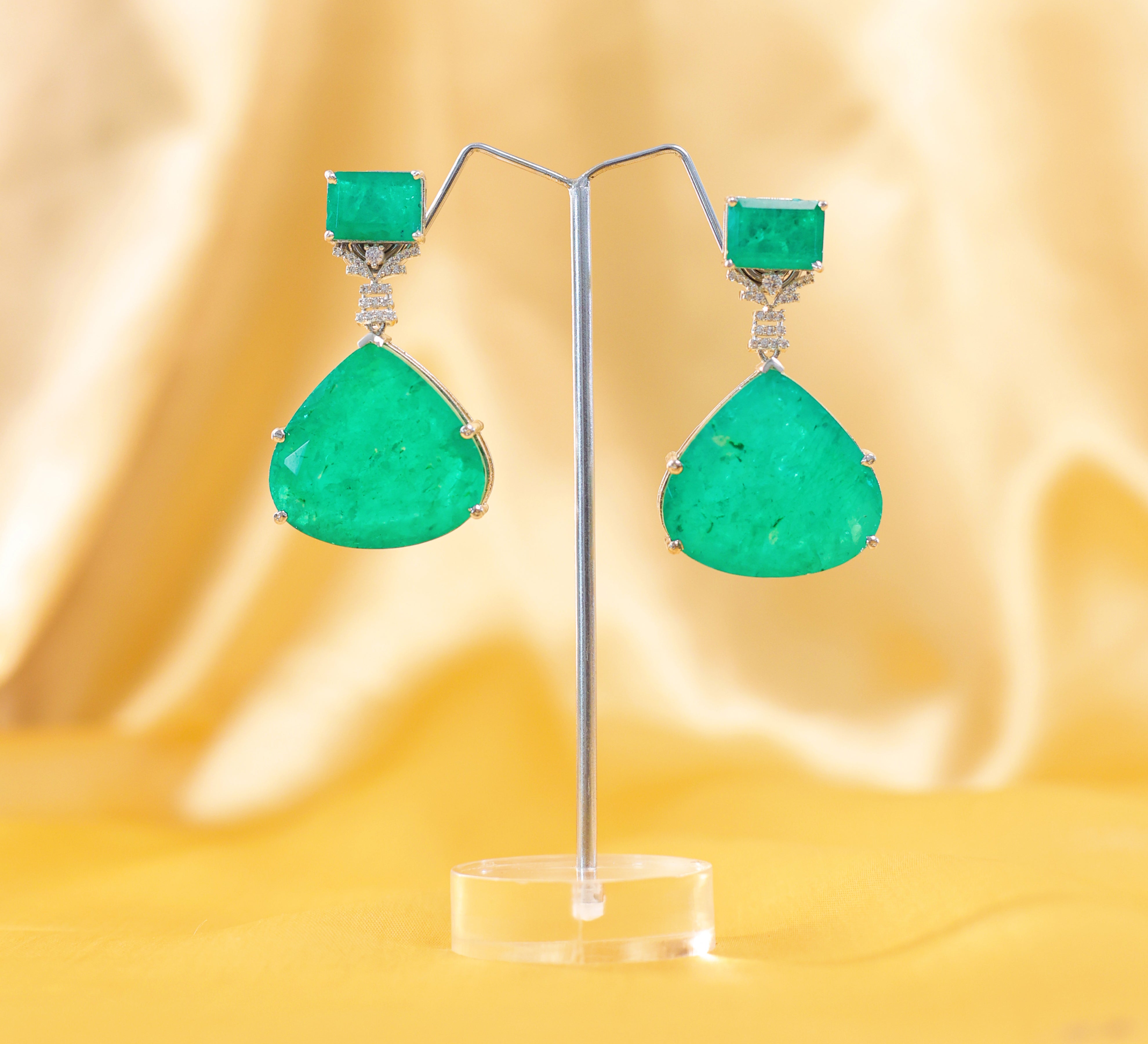 White-Plated Earrings with Doublet Stones - Adisha Jewels