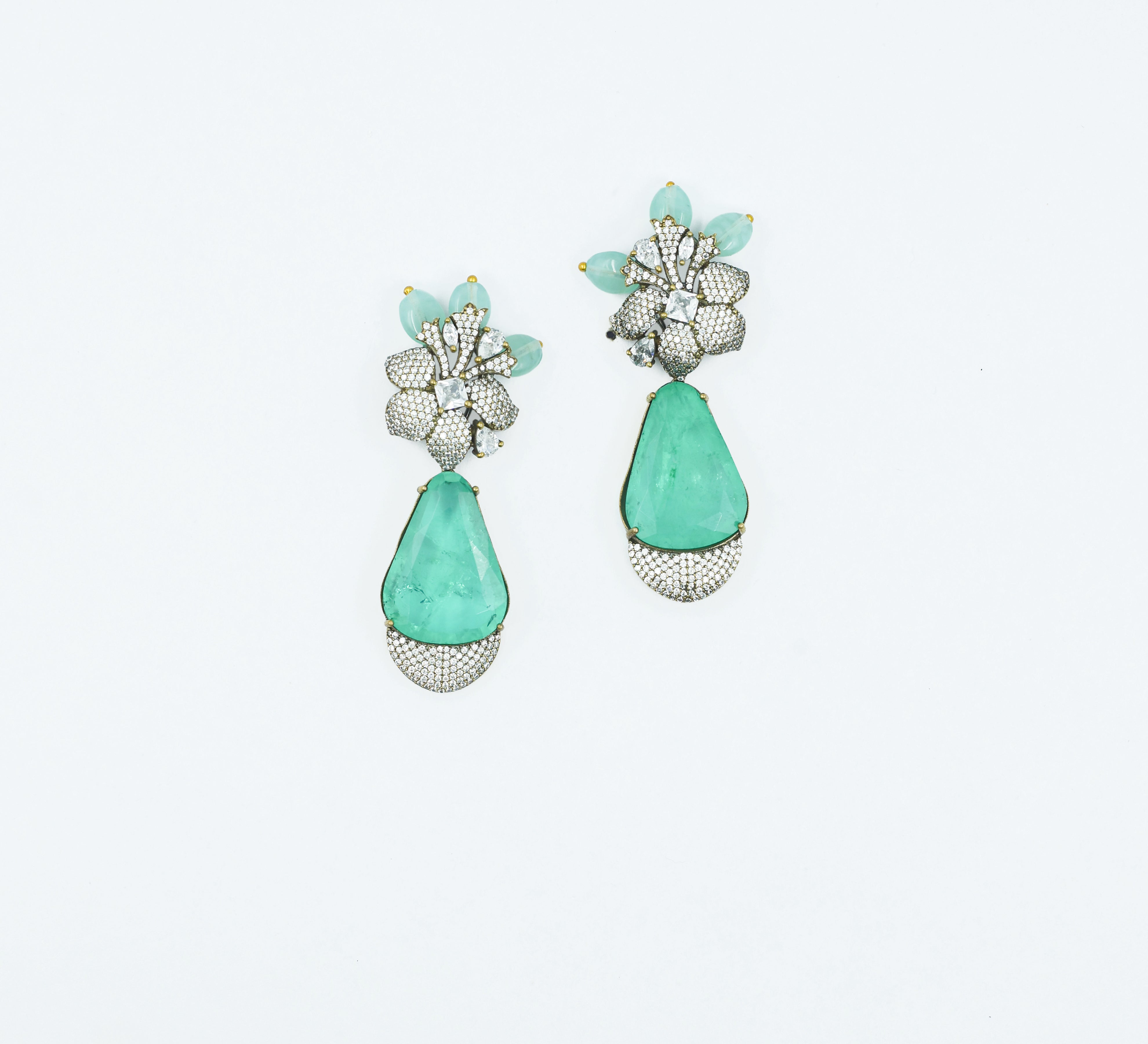 Victorian-Inspired Earrings with Doublet Stones and CZ Accents - Adisha Jewels