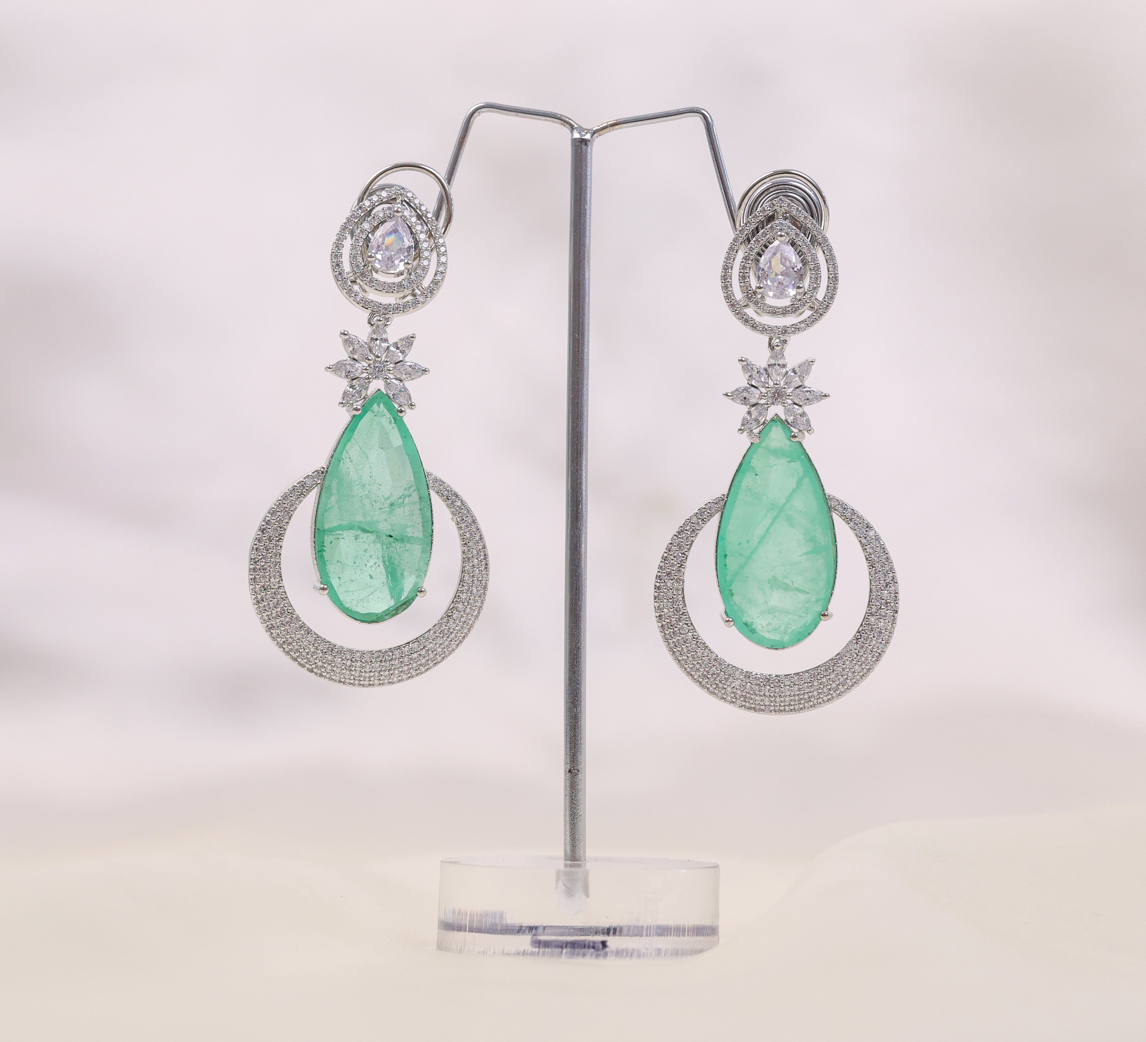 Earrings with Doublet Stones and CZ Accents in White Rhodium - Adisha Jewels