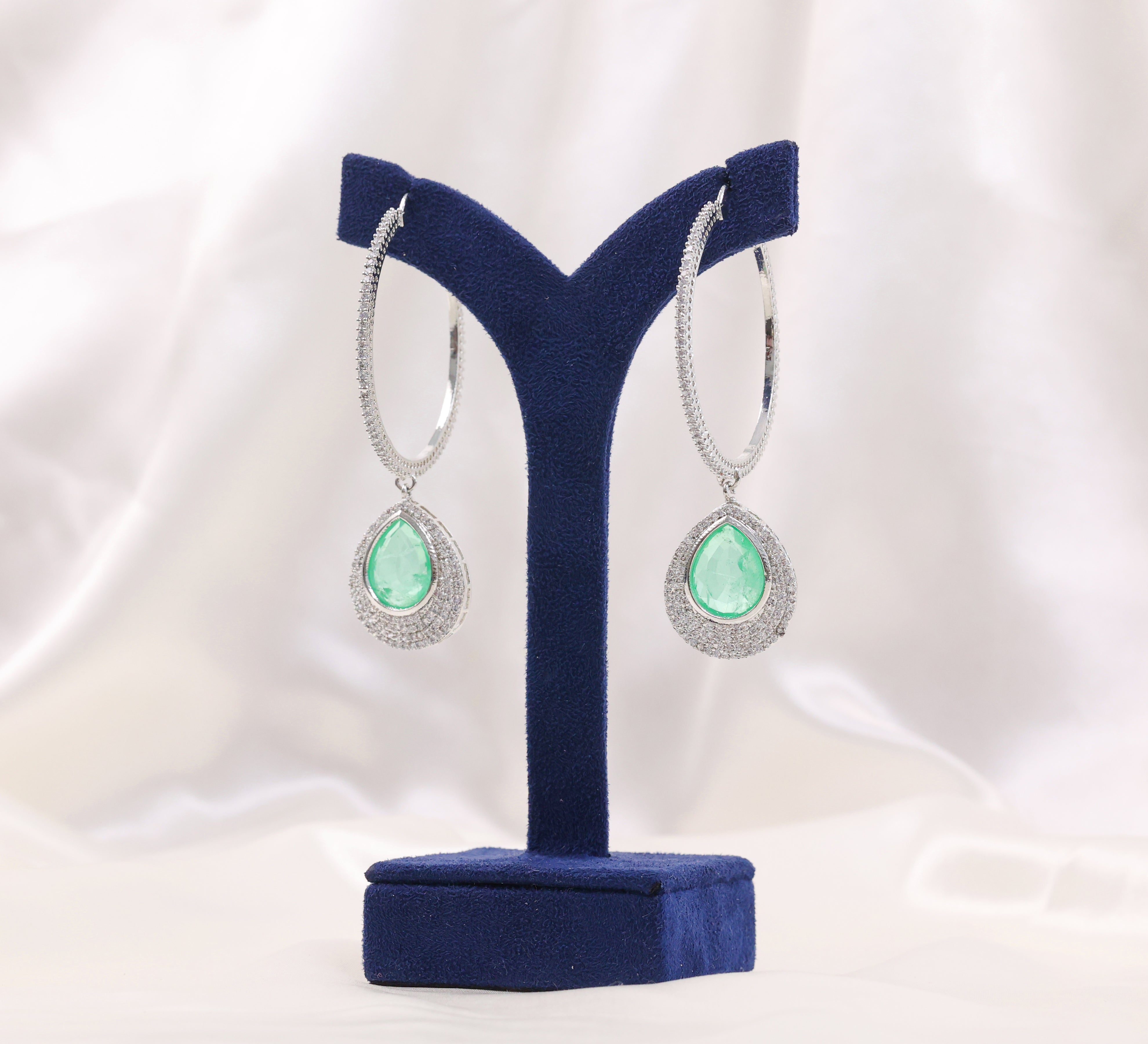 Bali-Style Earrings with Doublet Stones and CZ Accents in White Rhodium - Adisha Jewels