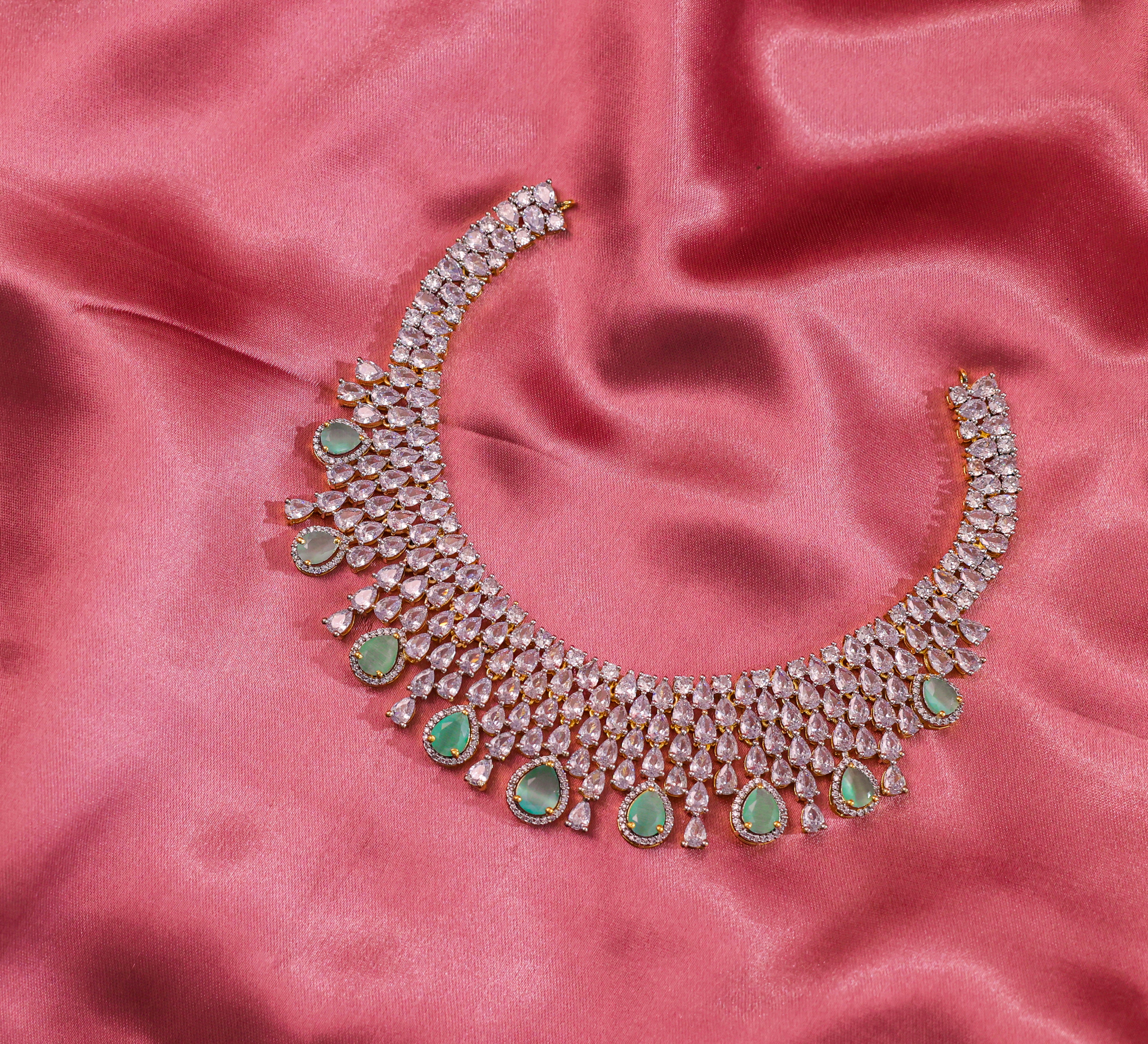 White Rhodium-Plated Necklace Set - Adisha Jewels