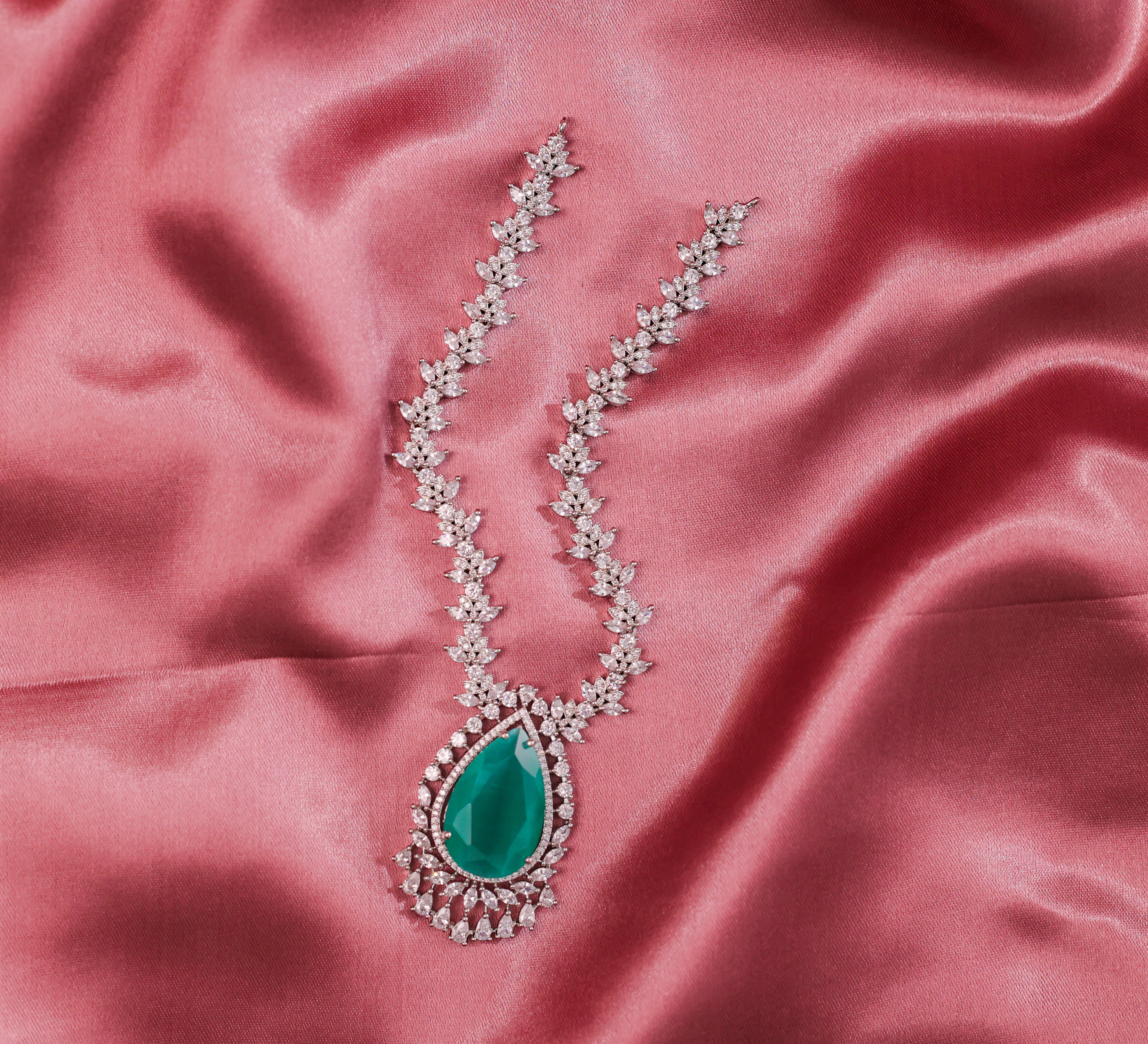 White Rhodium-Plated Necklace Set - Adisha Jewels