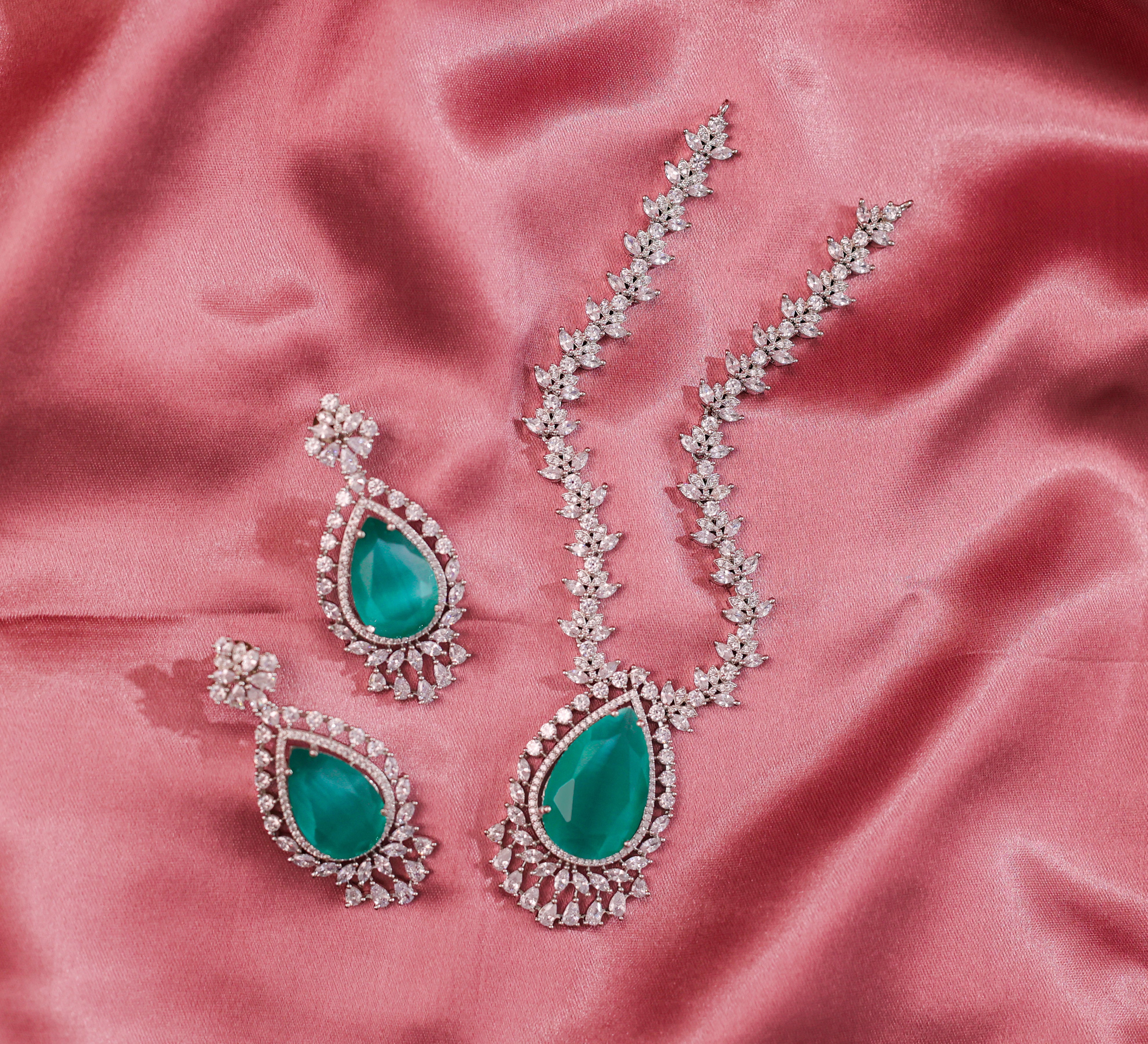 White Rhodium-Plated Necklace Set - Adisha Jewels