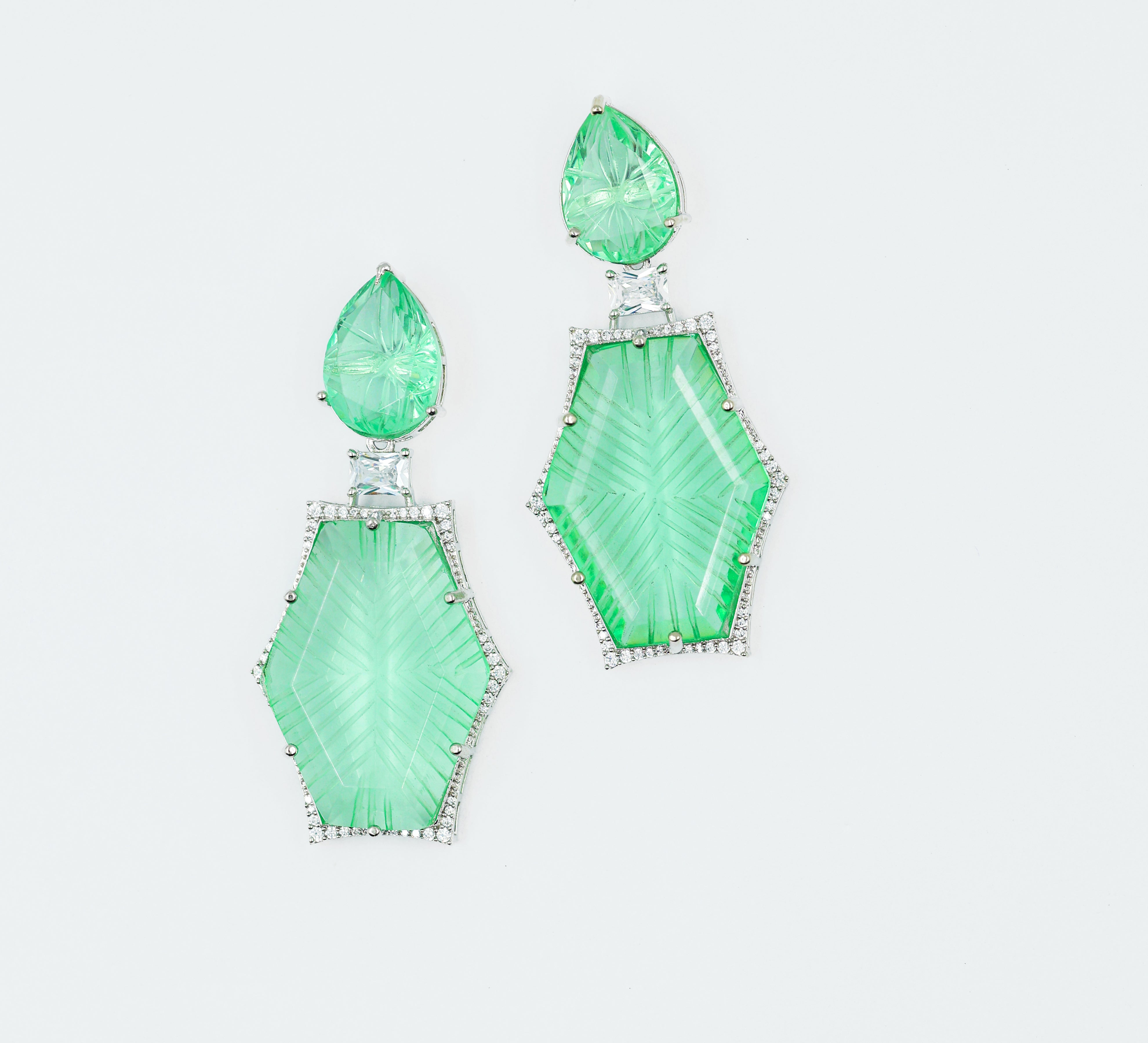 White-Plated Laser-Cut Earrings with Hydro Stones - Adisha Jewels