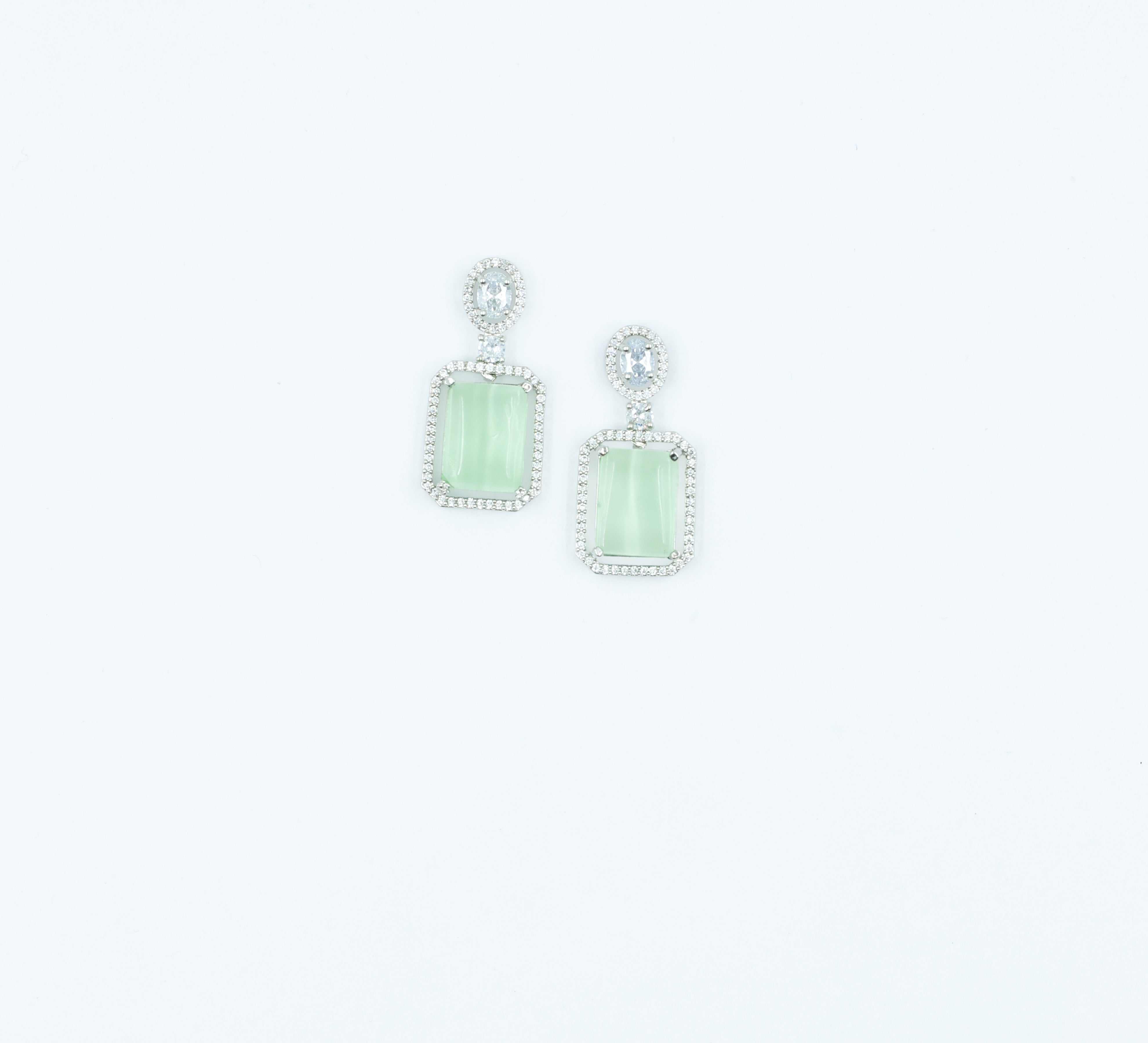 Earrings with Doublet Potta Stones and CZ Accents in White Rhodium - Adisha Jewels