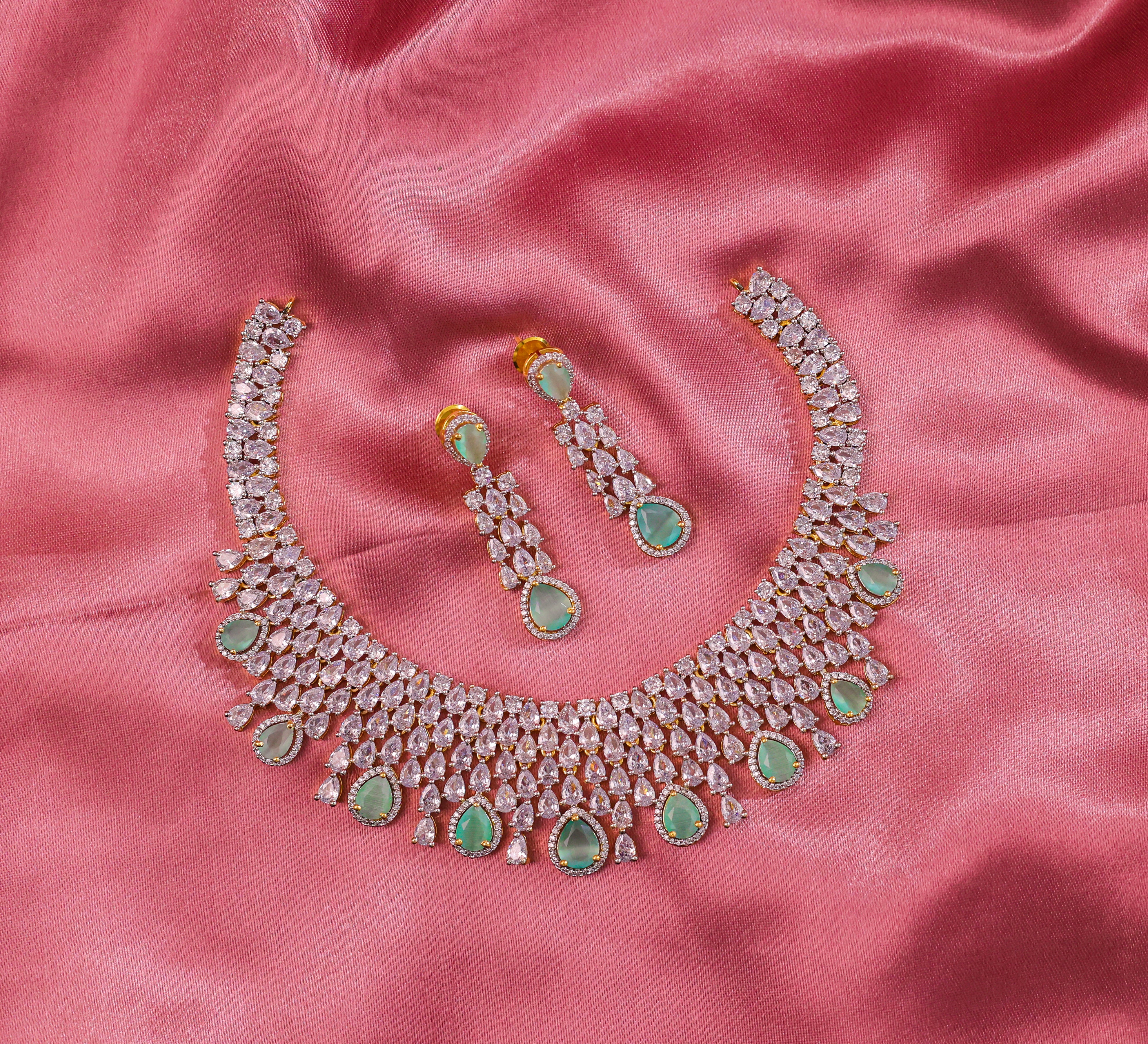 White Rhodium-Plated Necklace Set - Adisha Jewels