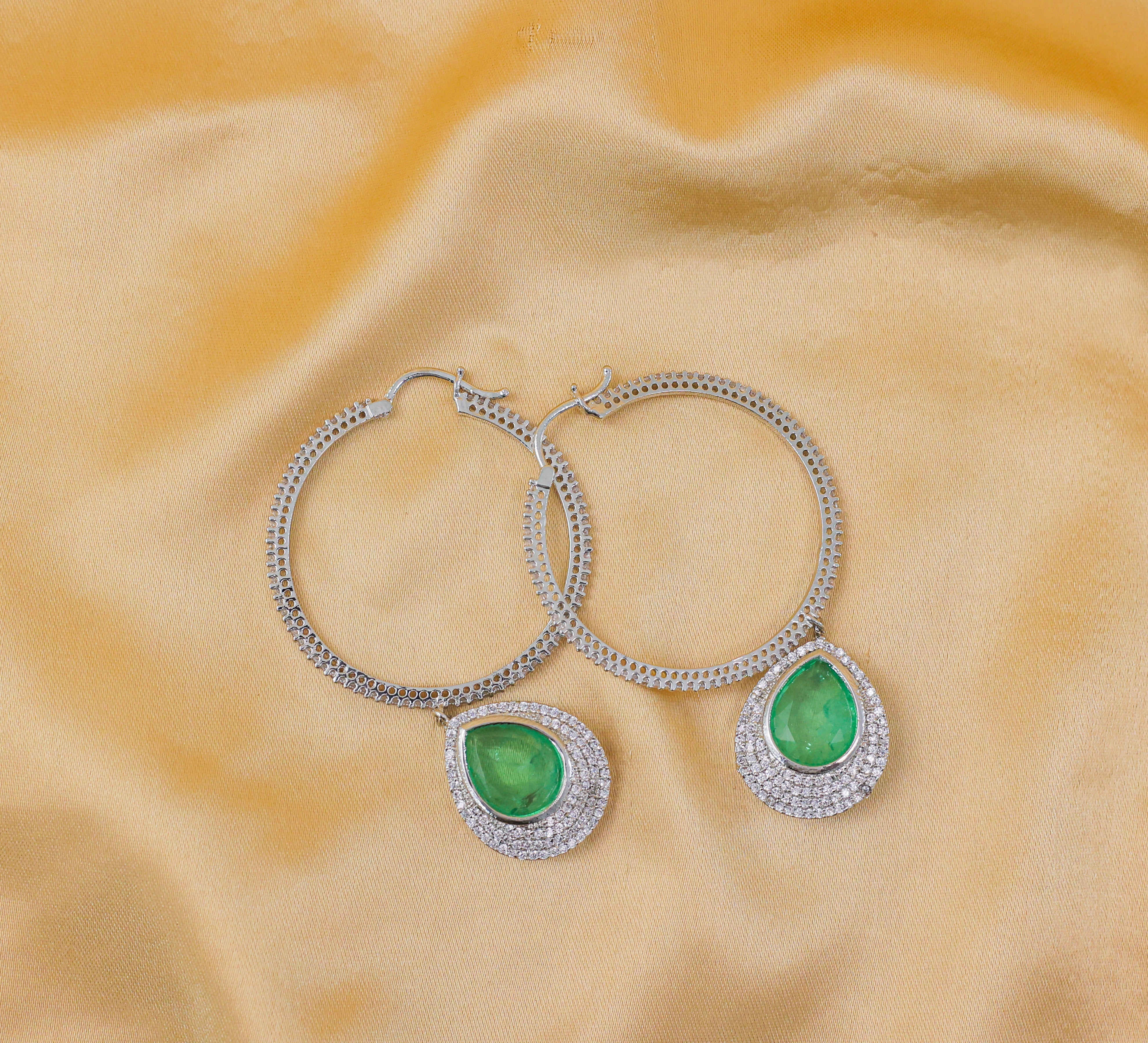 Bali-Style Earrings with Doublet Stones and CZ Accents in White Rhodium - Adisha Jewels