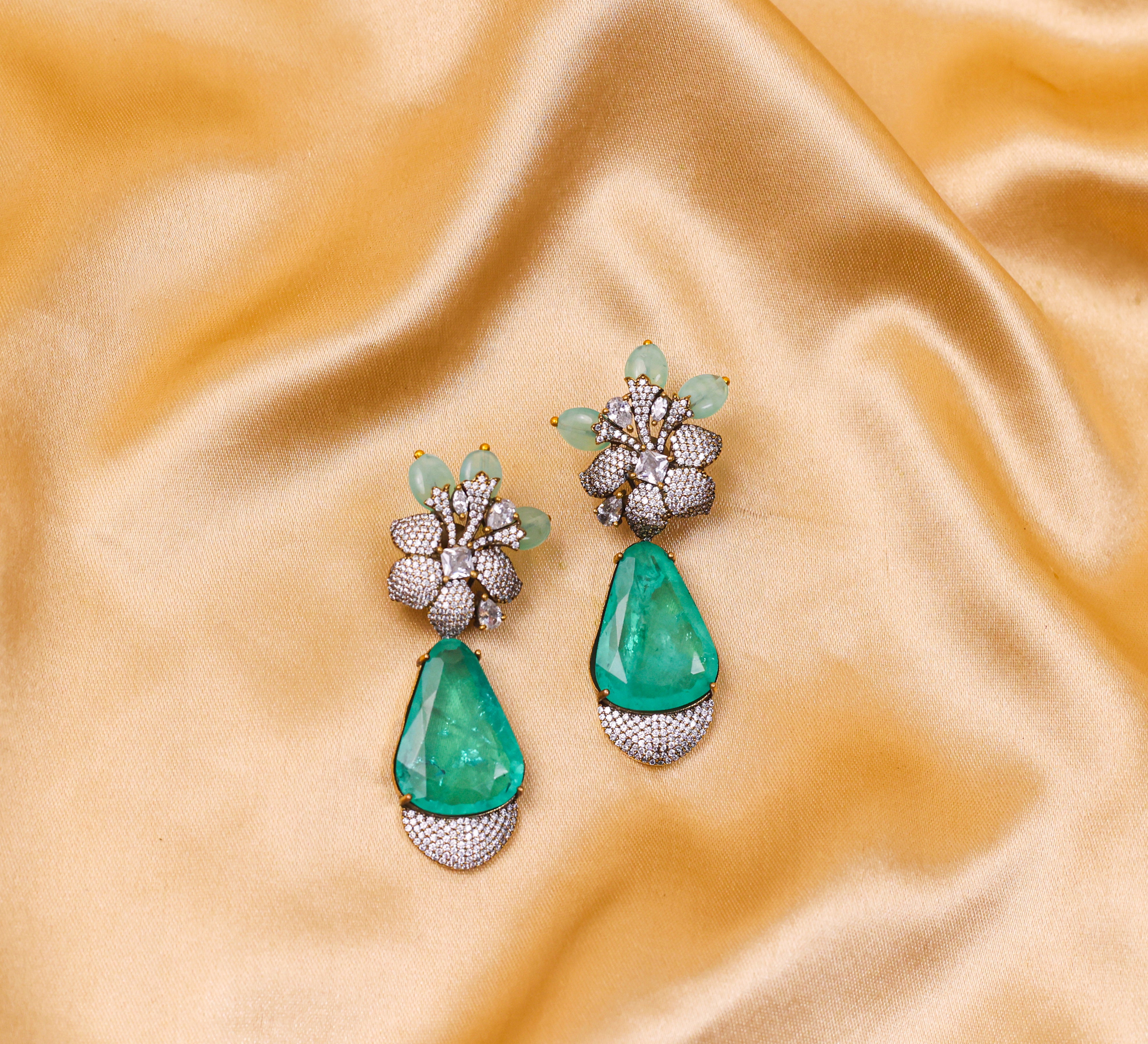 Victorian-Inspired Earrings with Doublet Stones and CZ Accents - Adisha Jewels