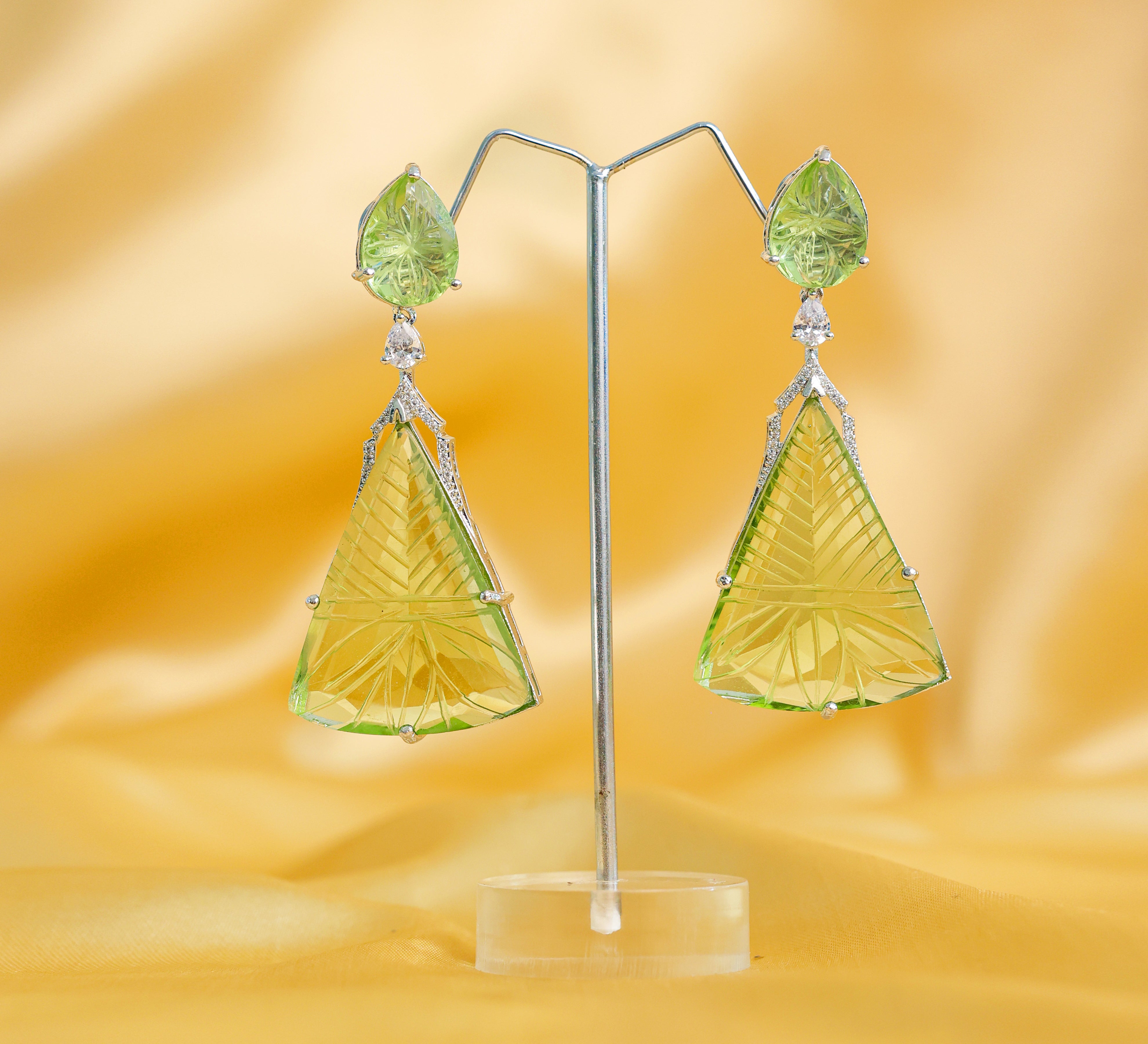 White-Plated Laser-Cut Earrings with Hydro Stones - Adisha Jewels