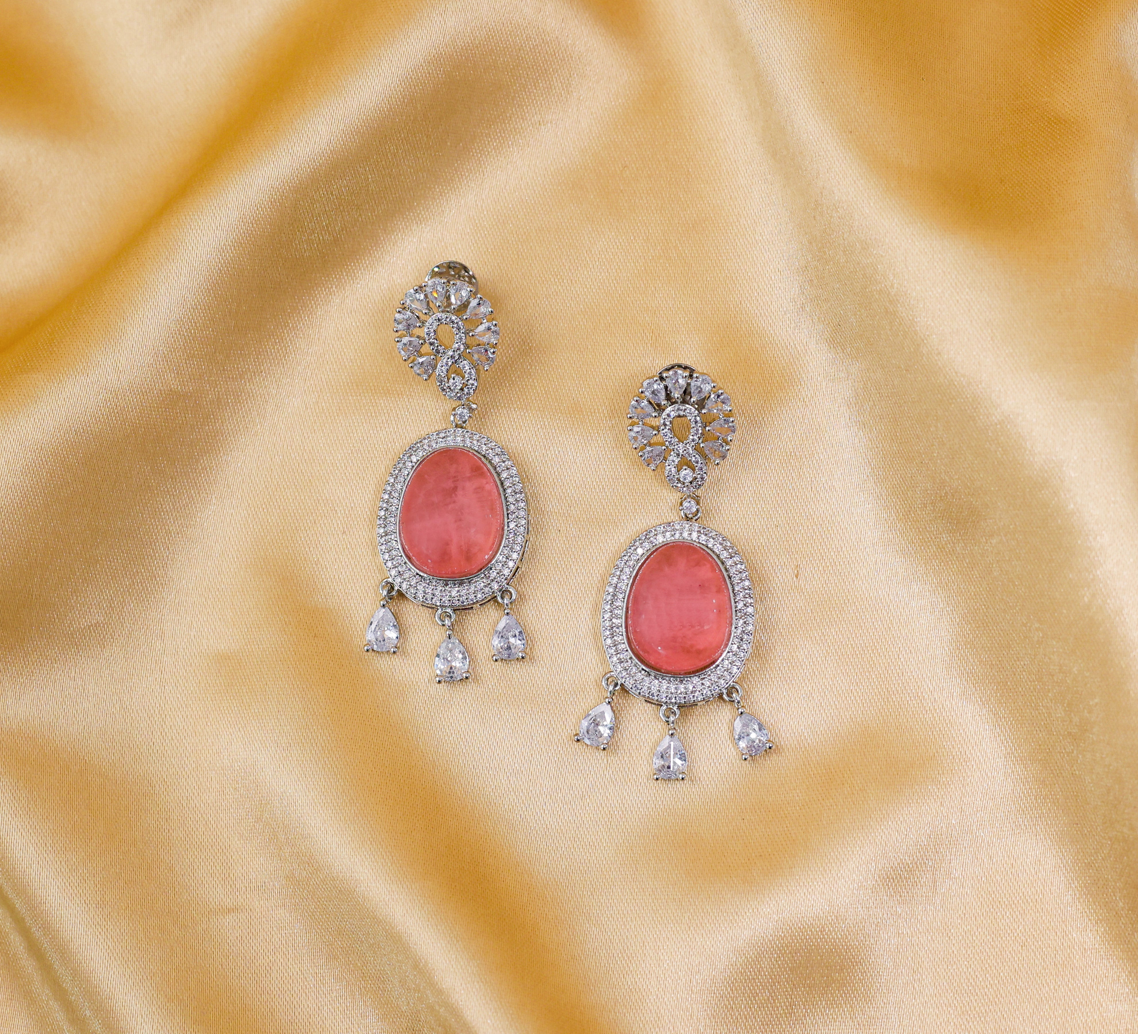 Doublet Stone Earrings with White Rhodium - Adisha Jewels