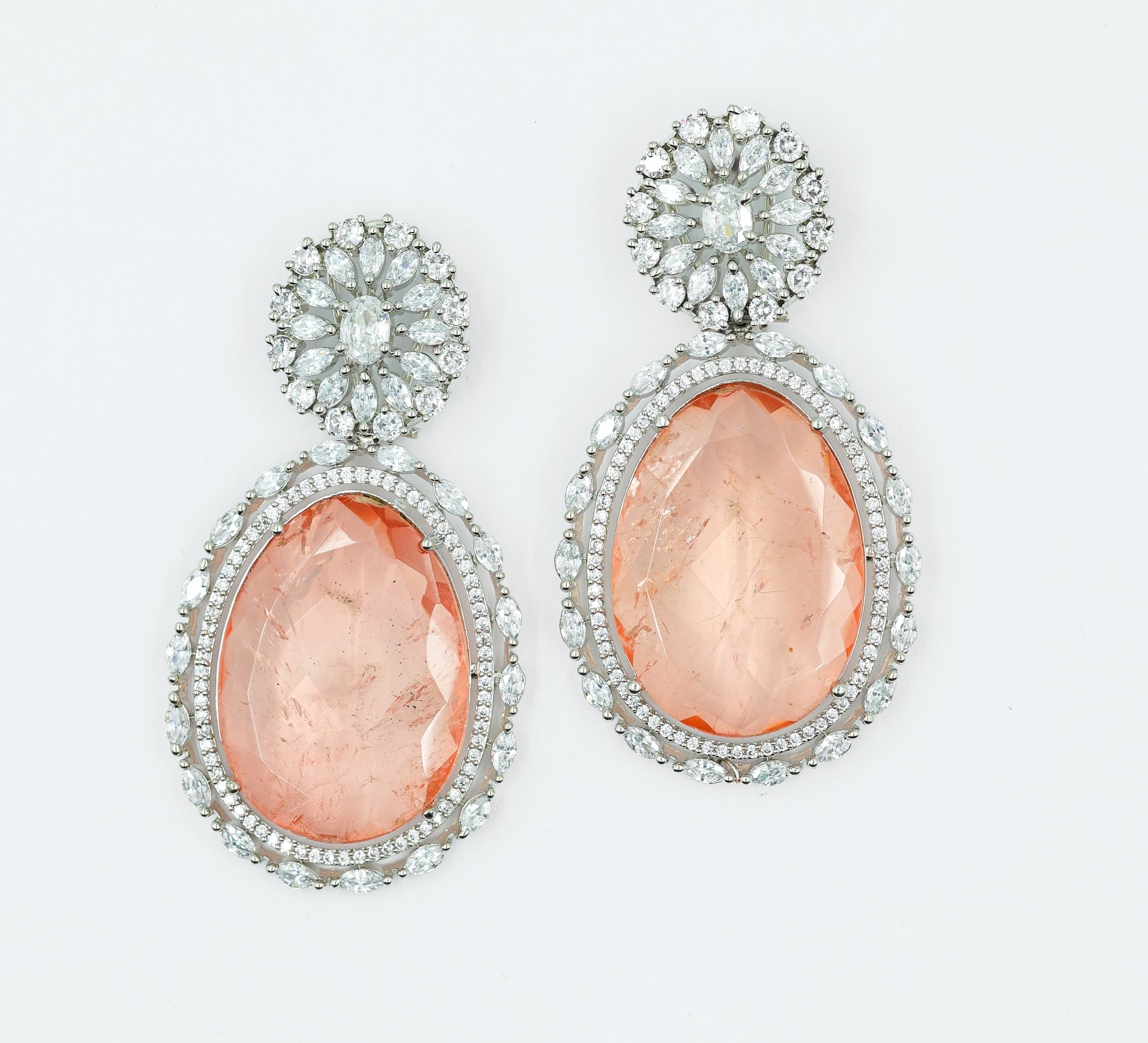 White-Plated Earrings with Doublet Stones - Adisha Jewels