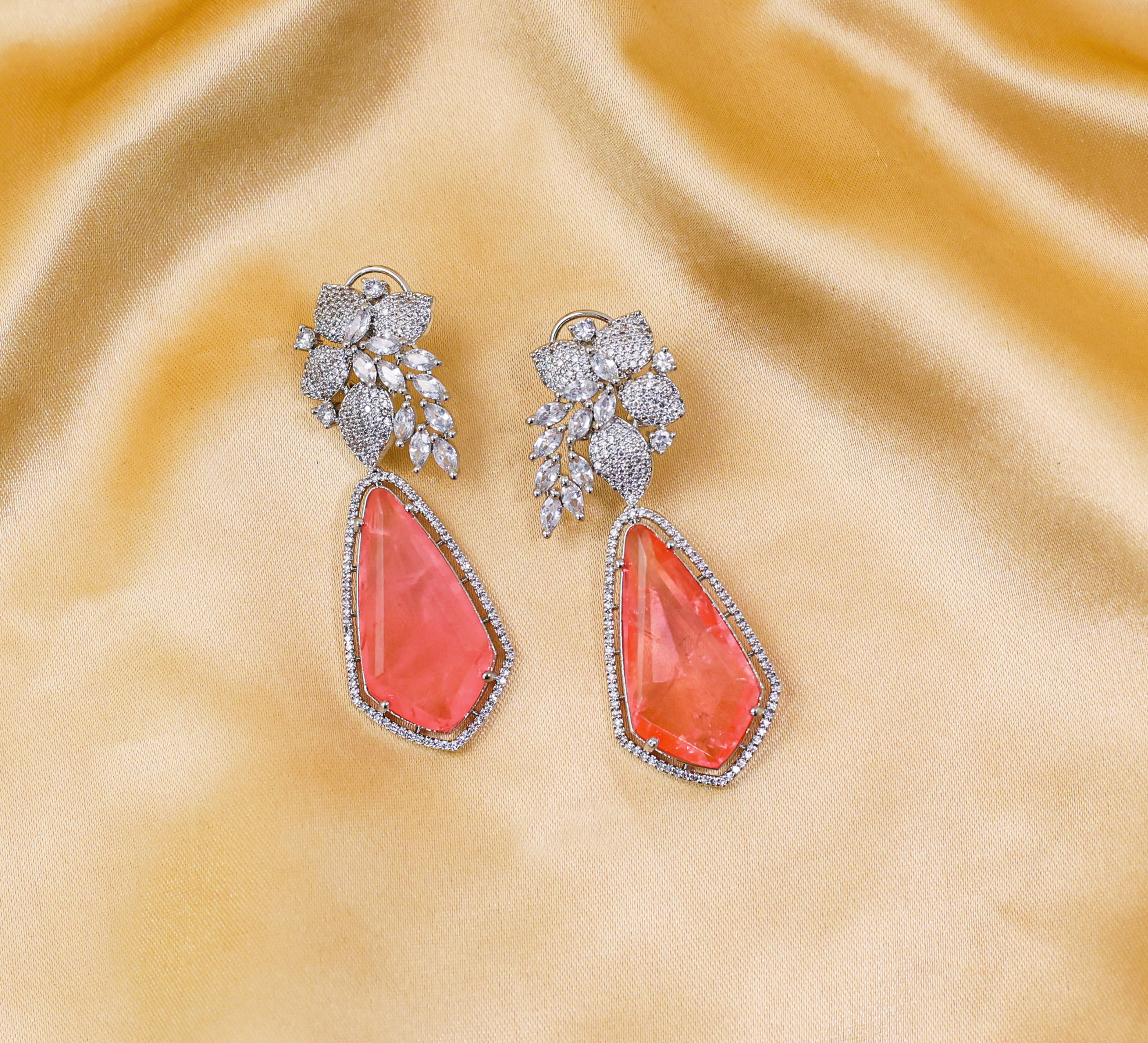 Beaded Earrings with Doublet Stones and CZ in White Rhodium - Adisha Jewels