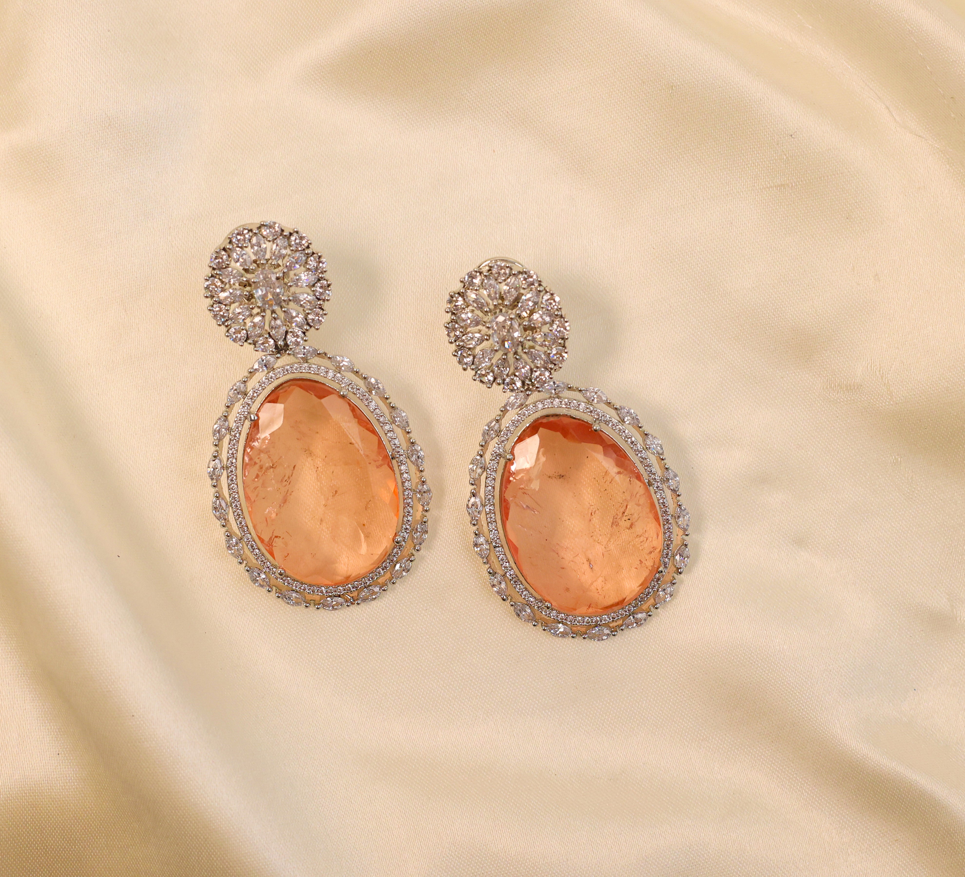 White-Plated Earrings with Doublet Stones - Adisha Jewels