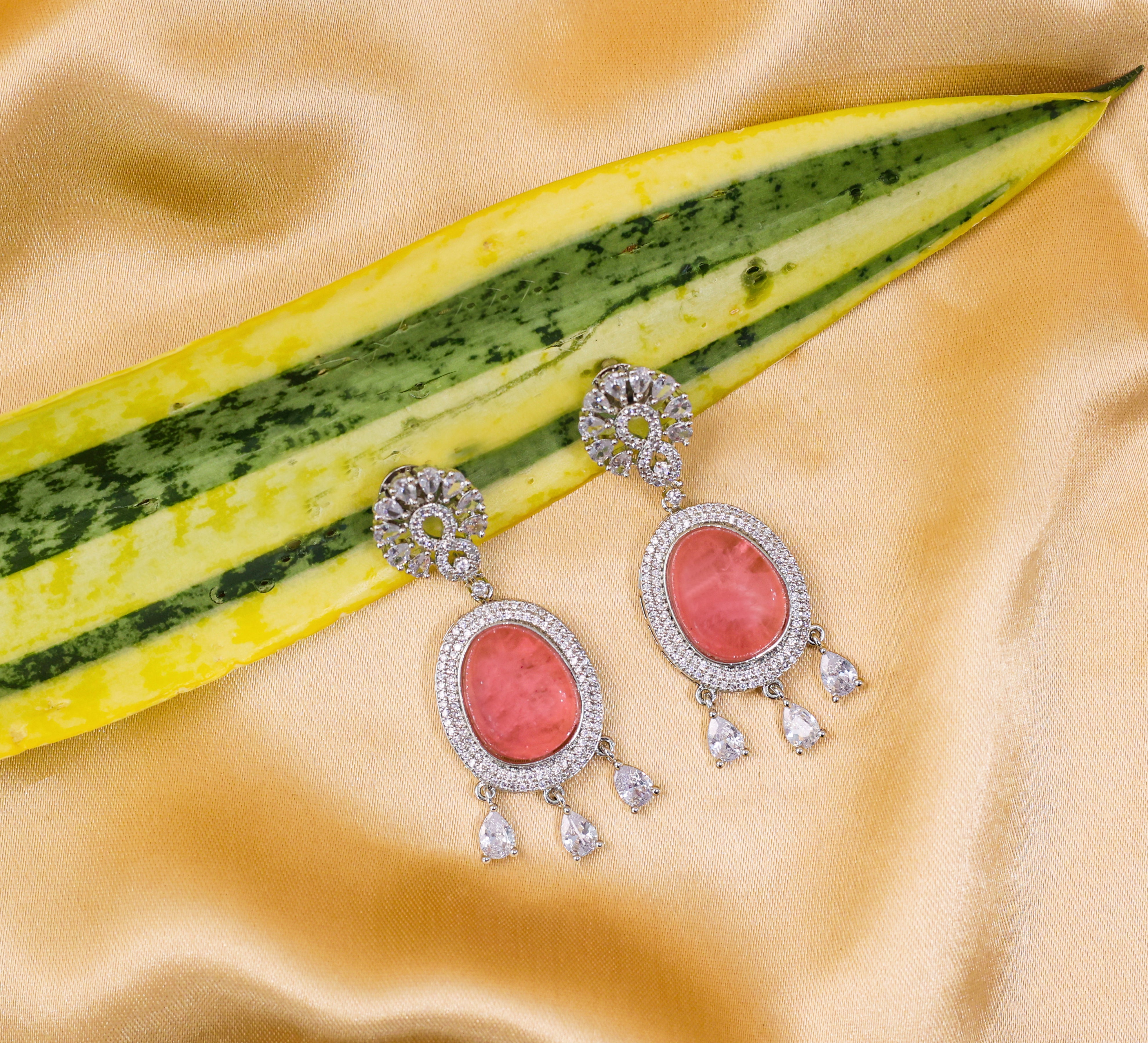 Doublet Stone Earrings with White Rhodium - Adisha Jewels