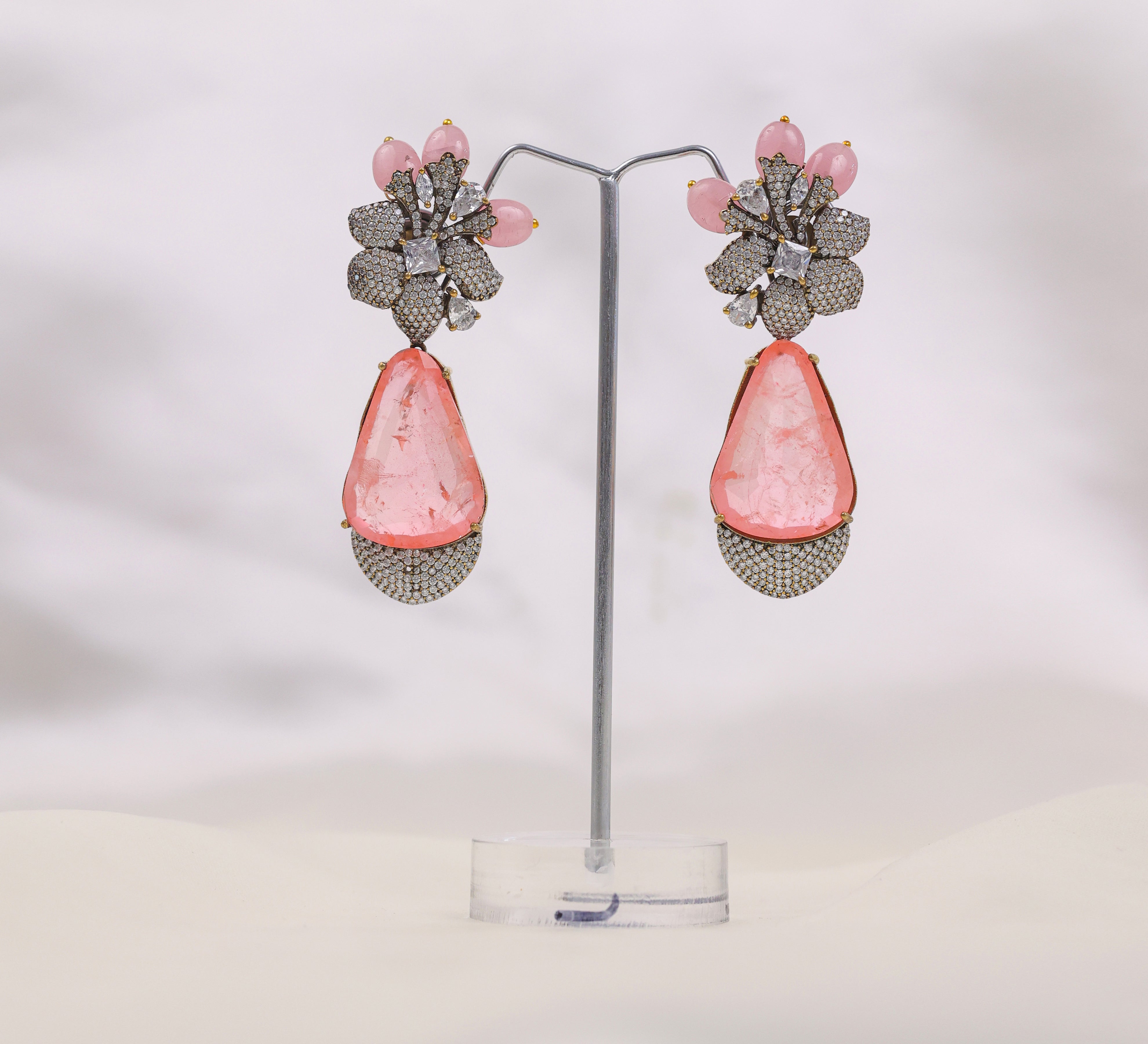 Victorian-Inspired Earrings with Doublet Stones and CZ Accents - Adisha Jewels