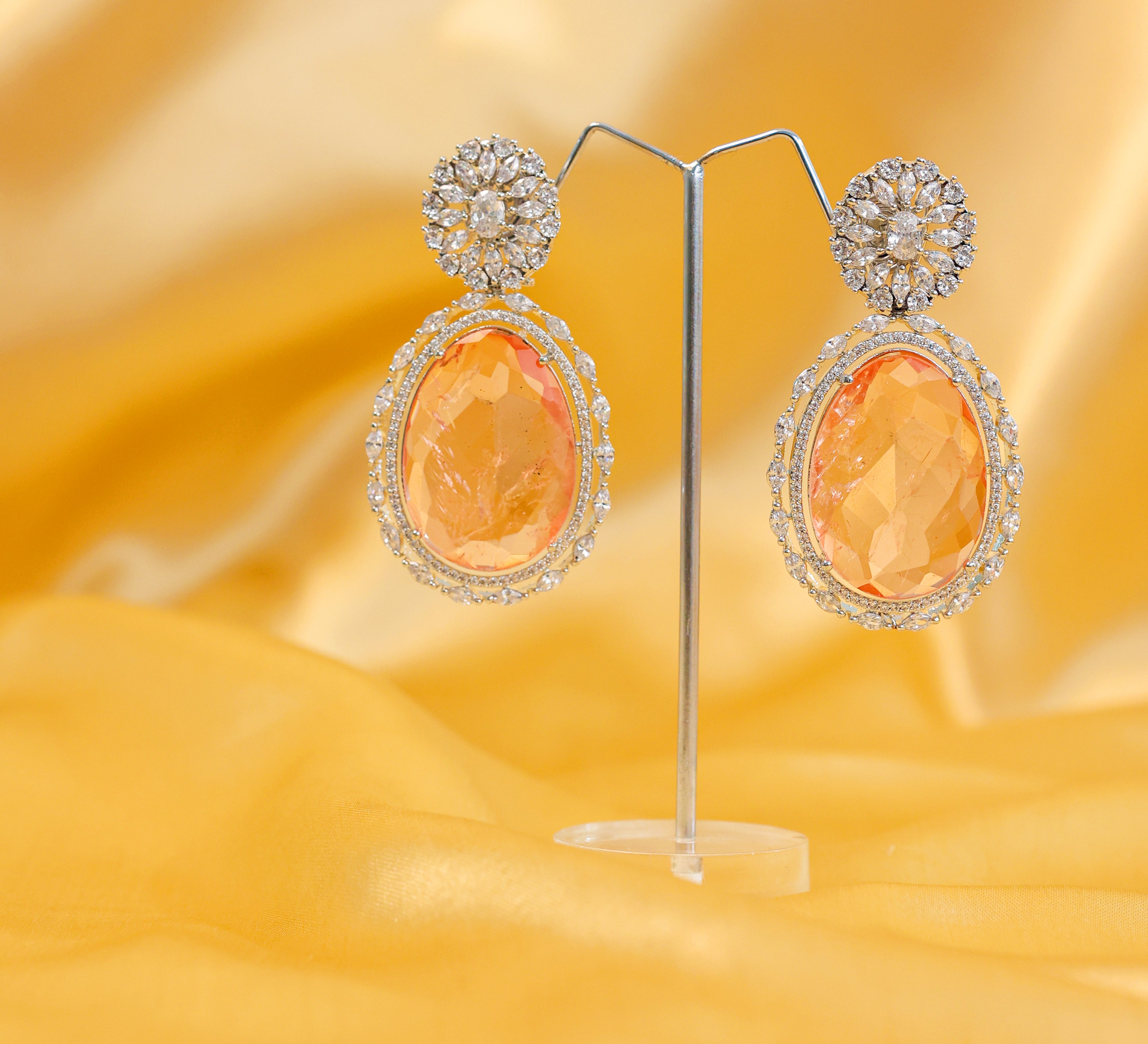 White-Plated Earrings with Doublet Stones - Adisha Jewels