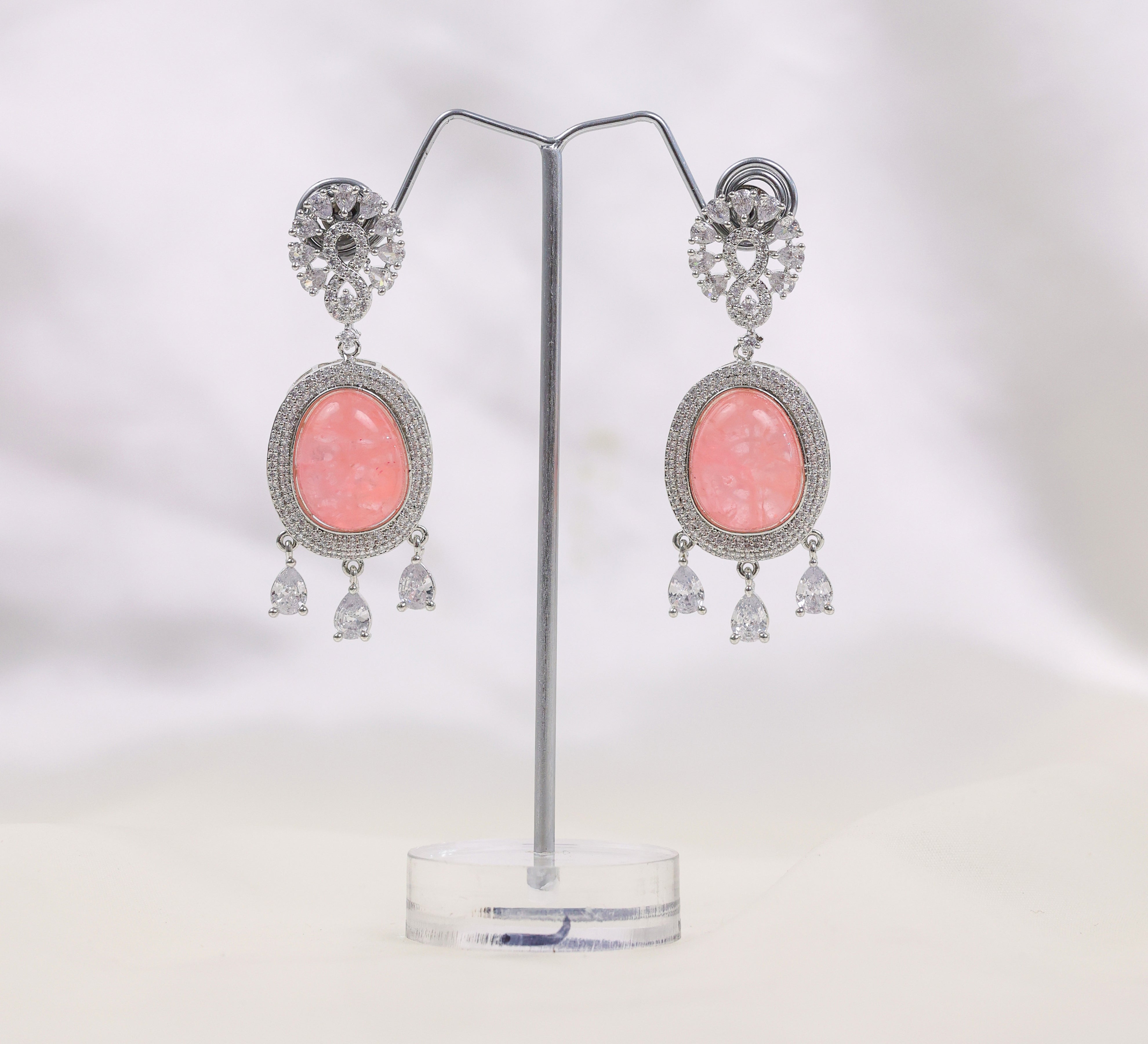 Doublet Stone Earrings with White Rhodium - Adisha Jewels