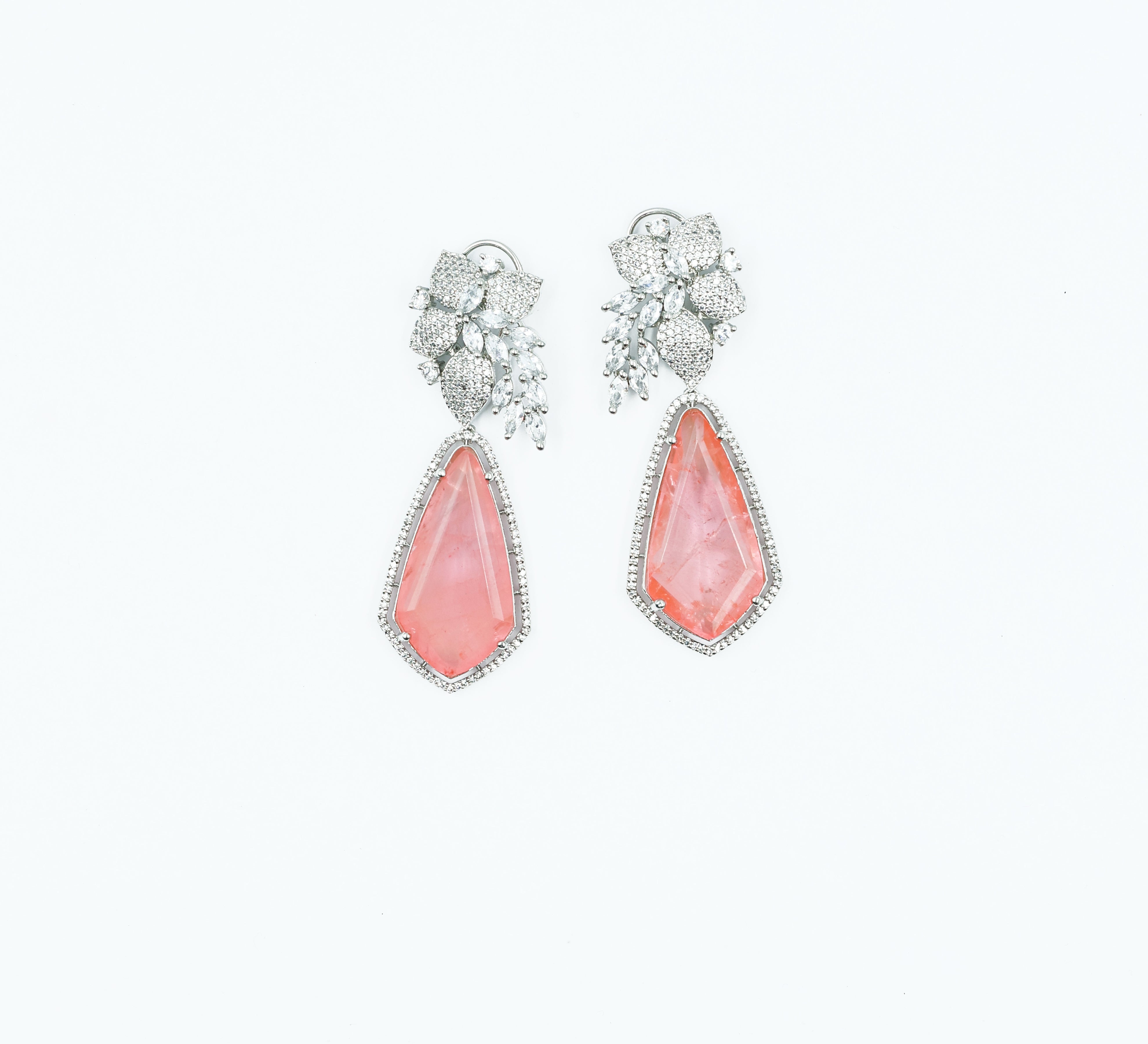 Beaded Earrings with Doublet Stones and CZ in White Rhodium - Adisha Jewels