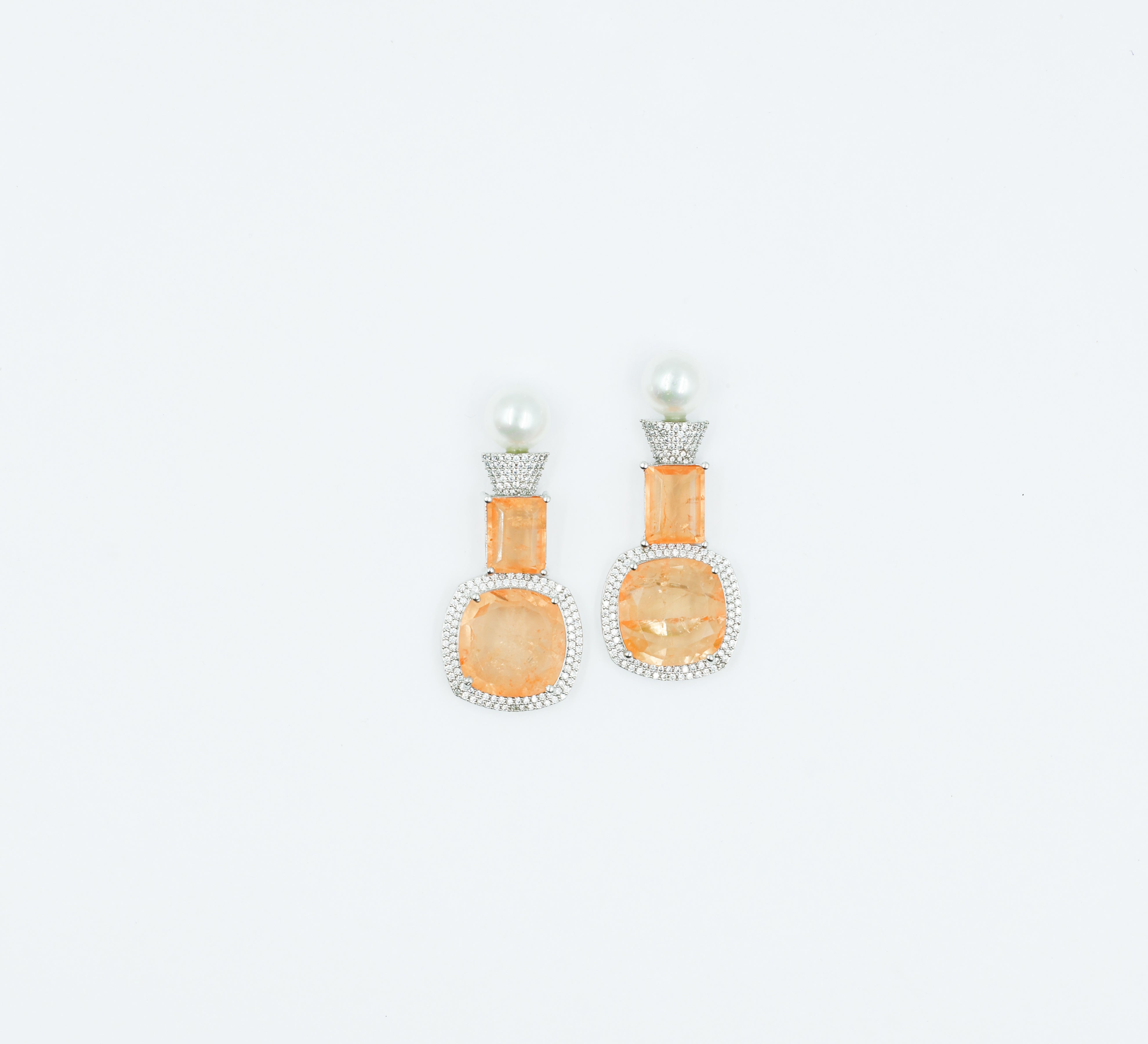 Earrings with Doublet Stones and CZ Accents in White Rhodium - Adisha Jewels