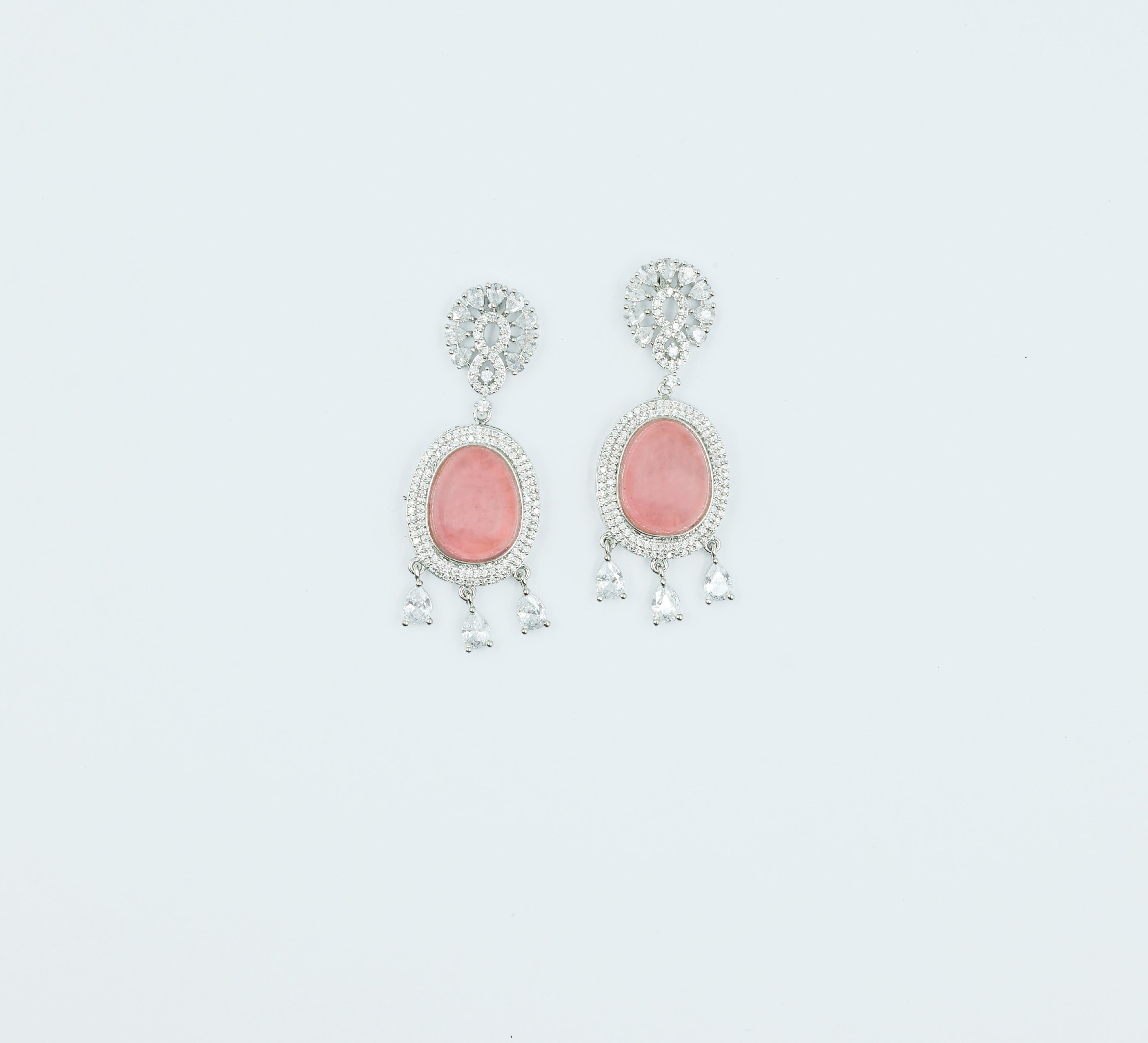 Doublet Stone Earrings with White Rhodium - Adisha Jewels