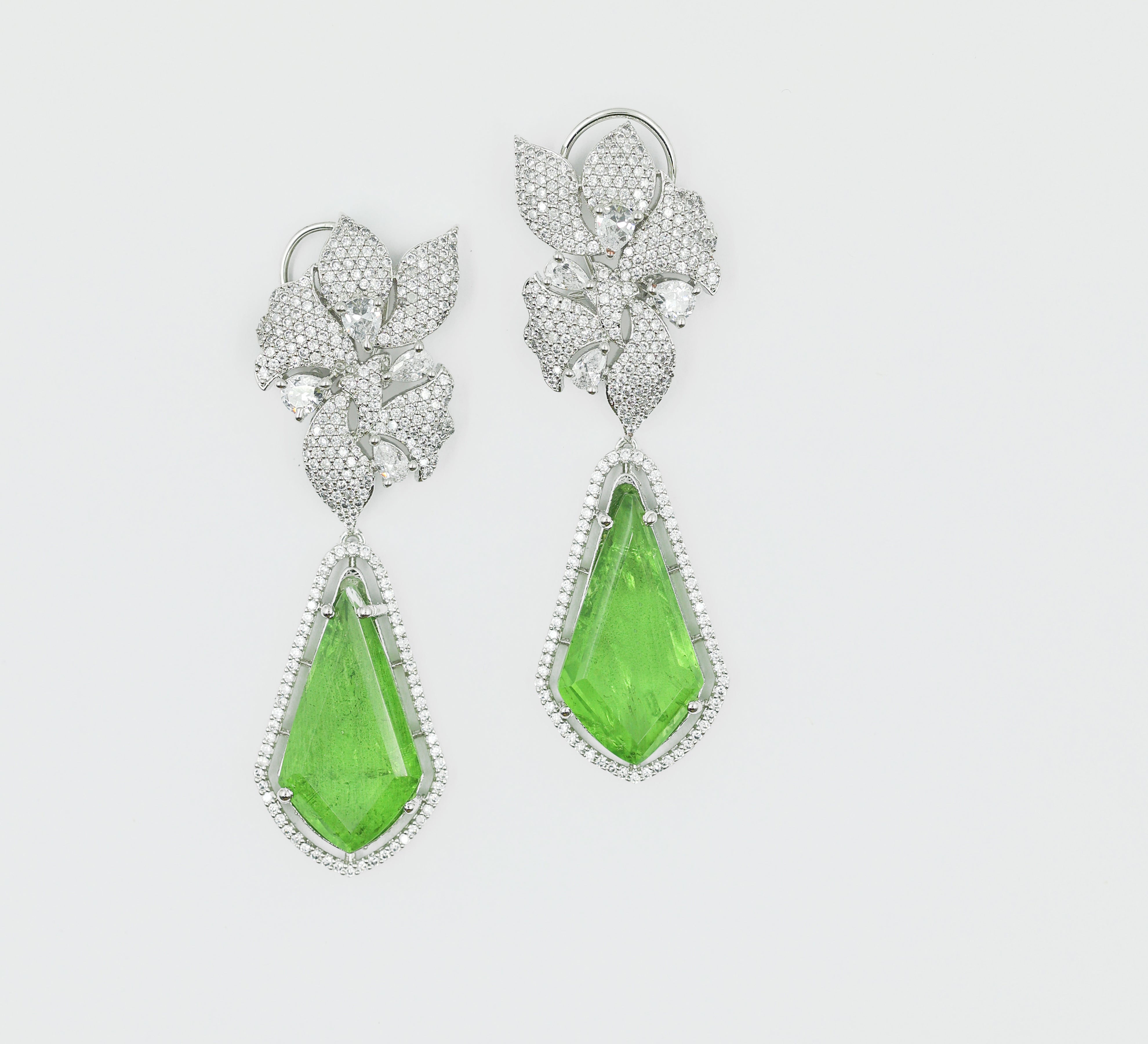 Doublet Stones Earrings with White Rhodium Plating - Adisha Jewels