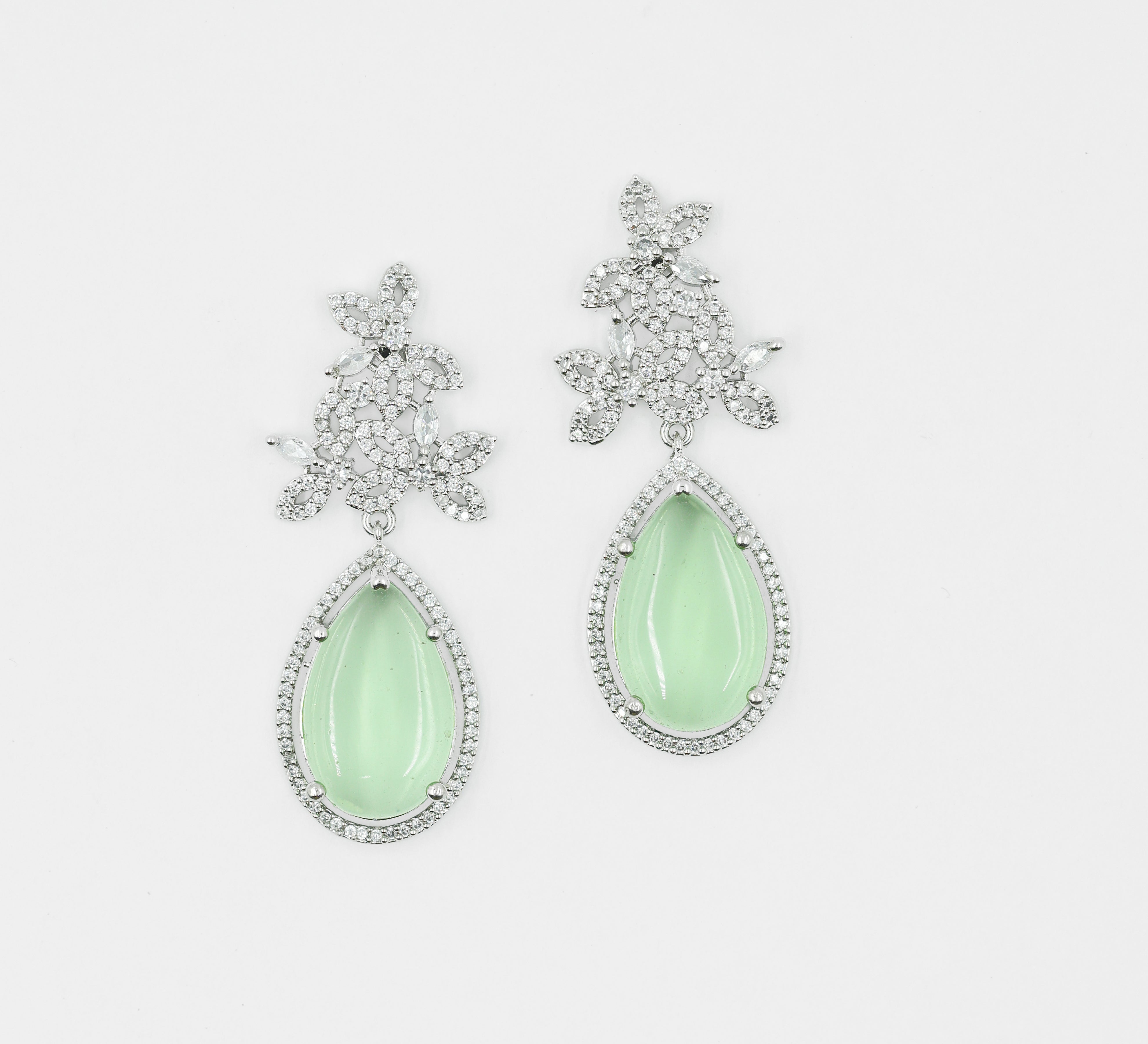 Hydro Stones Earrings with White Rhodium Plating - Adisha Jewels