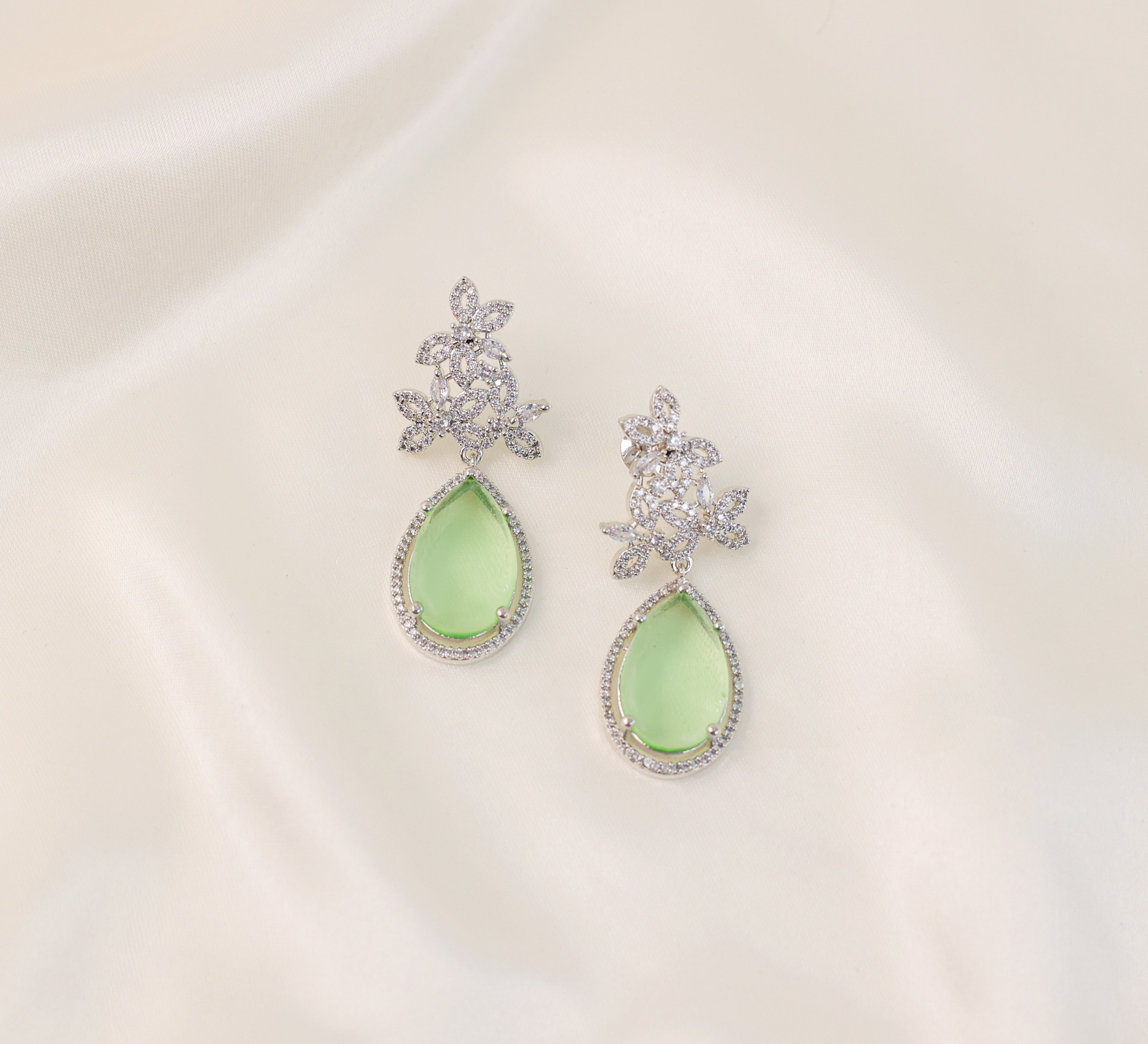 Hydro Stones Earrings with White Rhodium Plating - Adisha Jewels