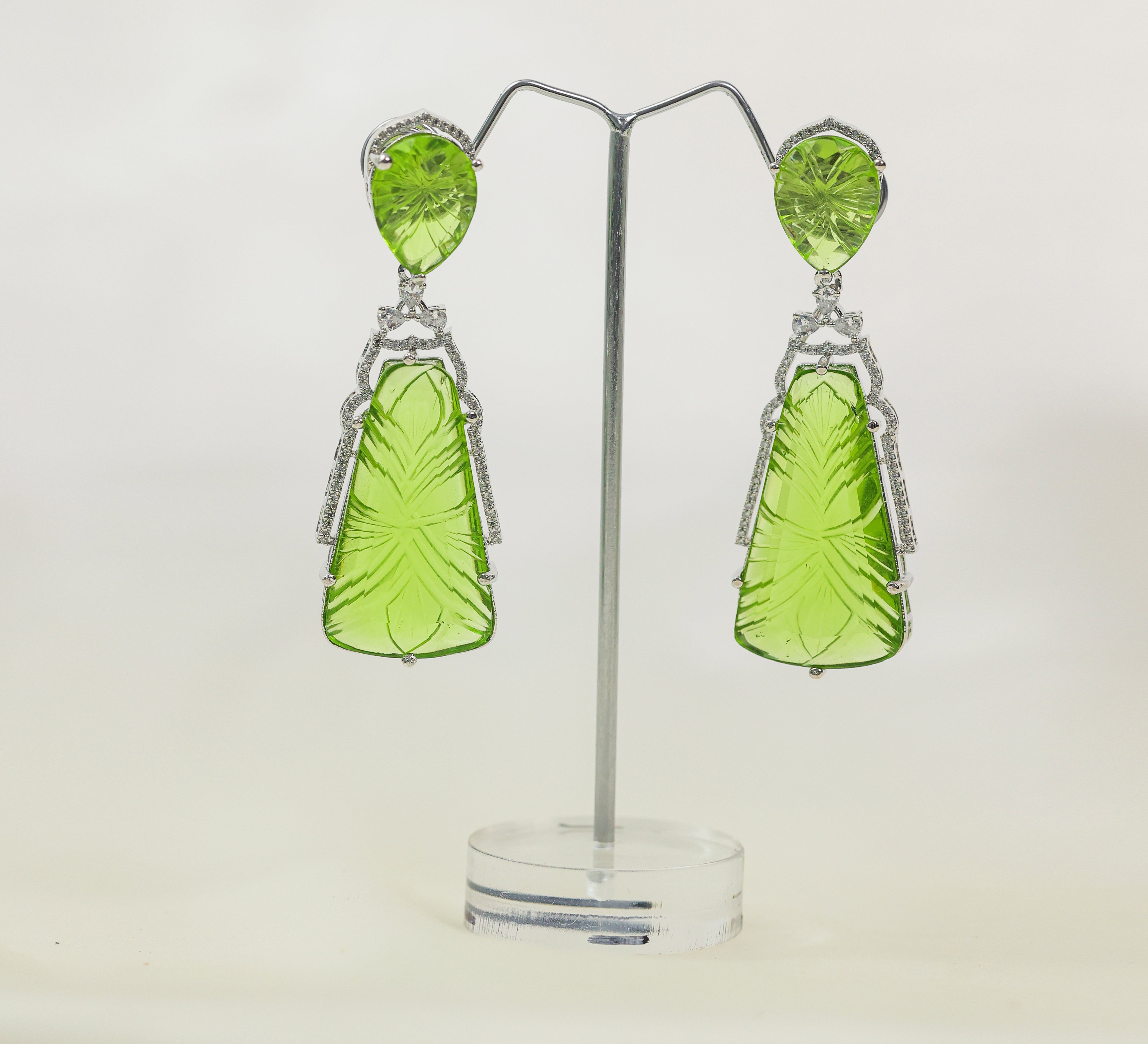 Laser-Cut Earrings with Hydro Stones and Doublet Stones in White Rhodium - Adisha Jewels