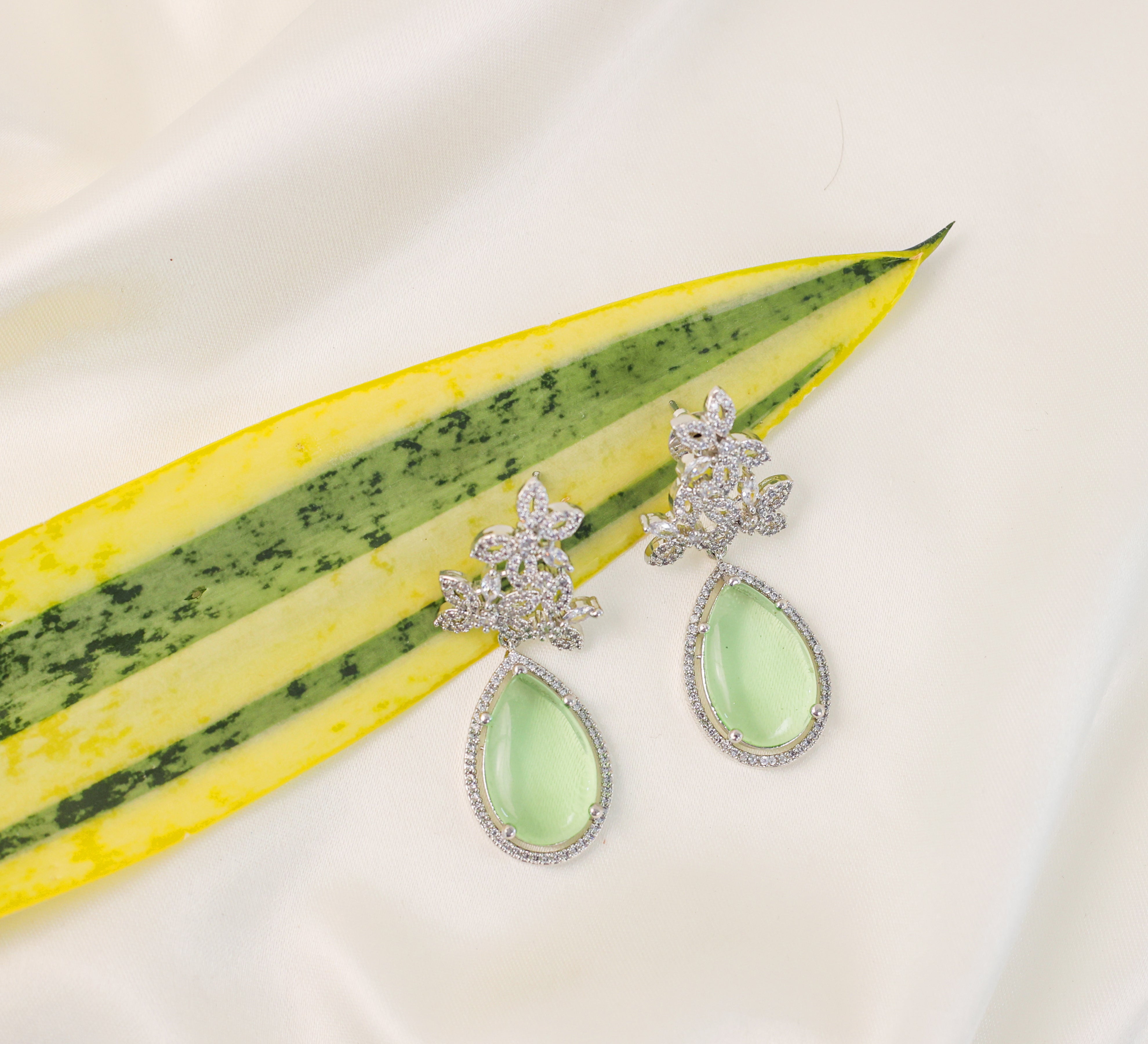 Hydro Stones Earrings with White Rhodium Plating - Adisha Jewels