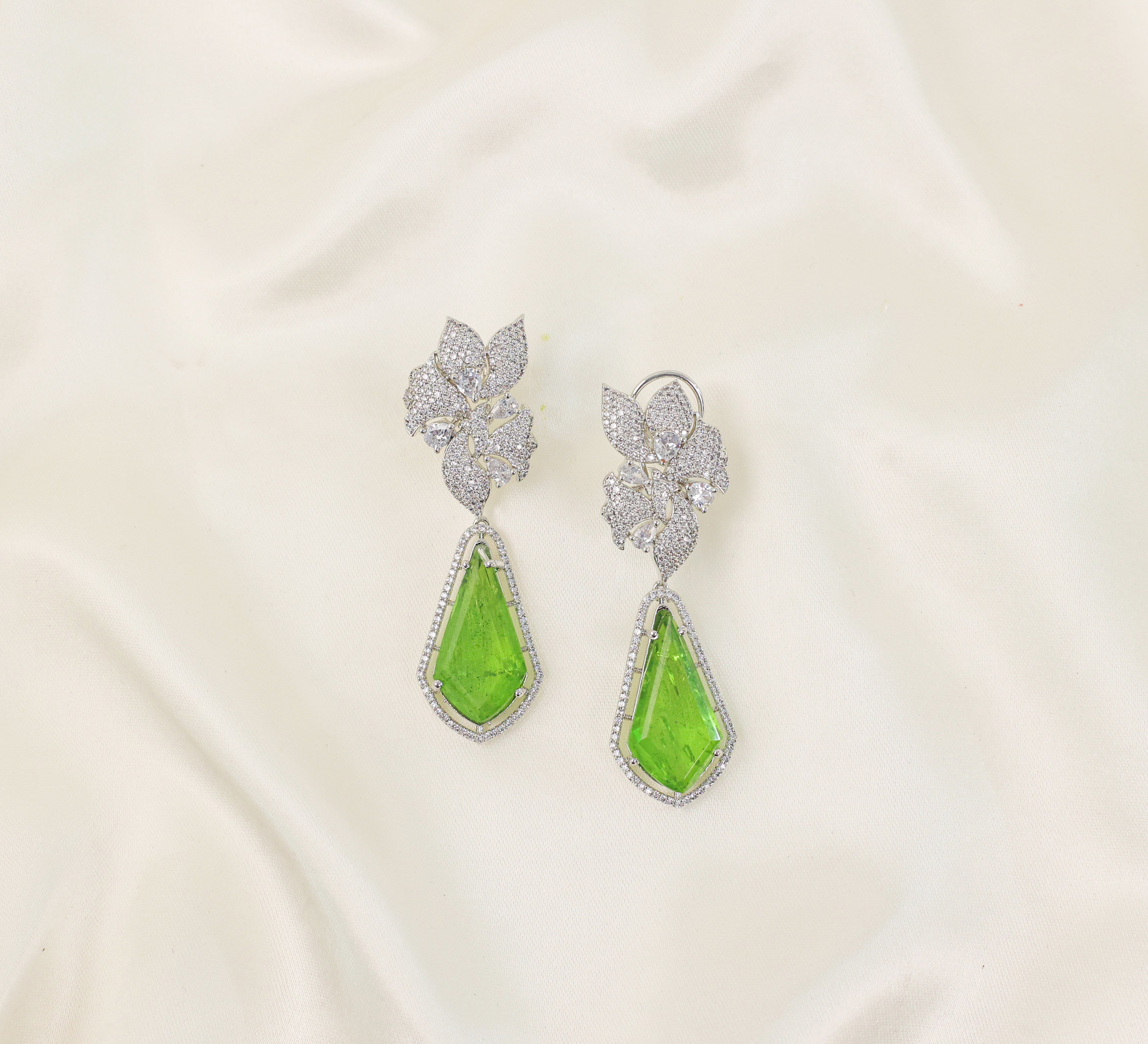 Doublet Stones Earrings with White Rhodium Plating - Adisha Jewels