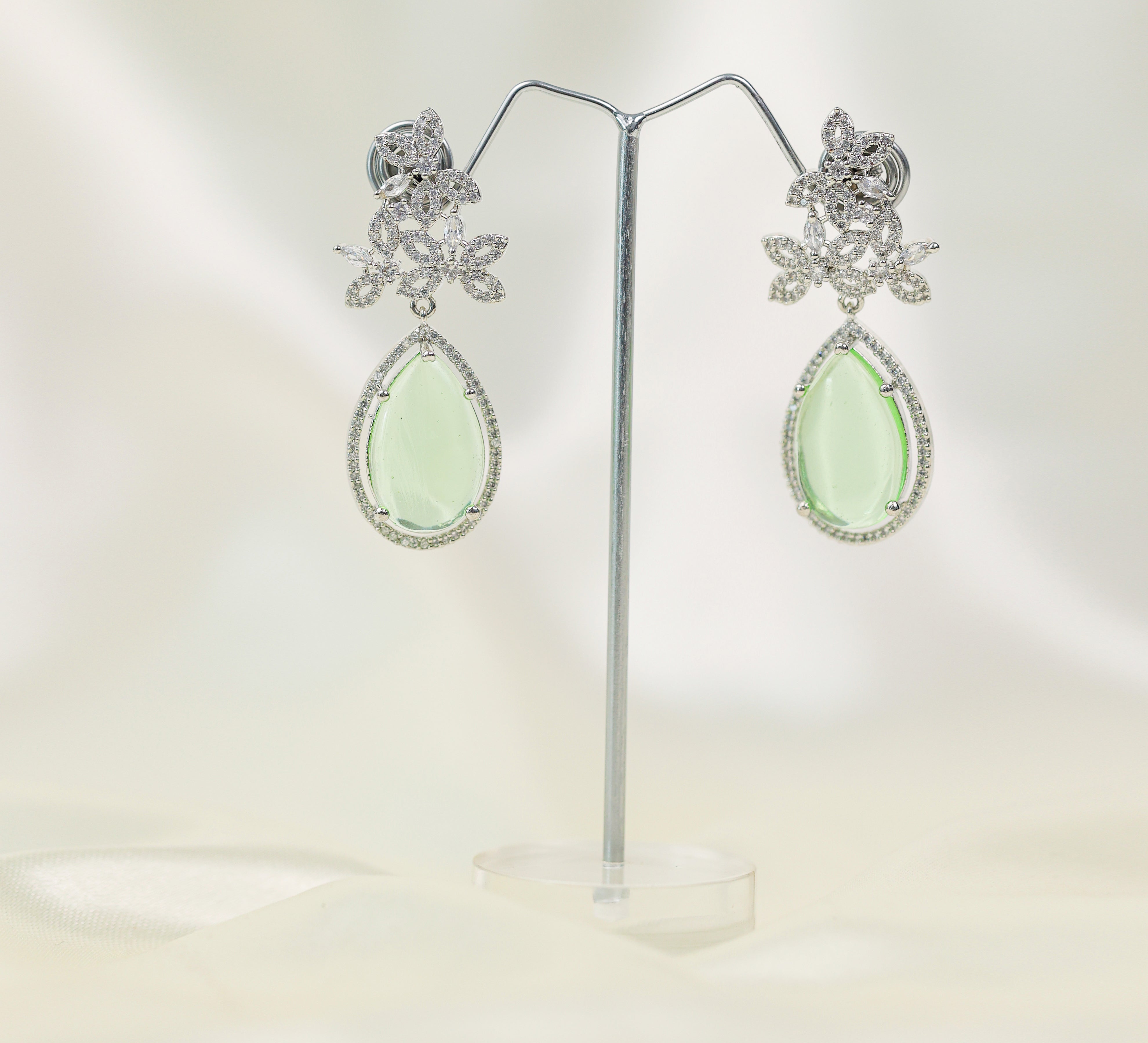 Hydro Stones Earrings with White Rhodium Plating - Adisha Jewels