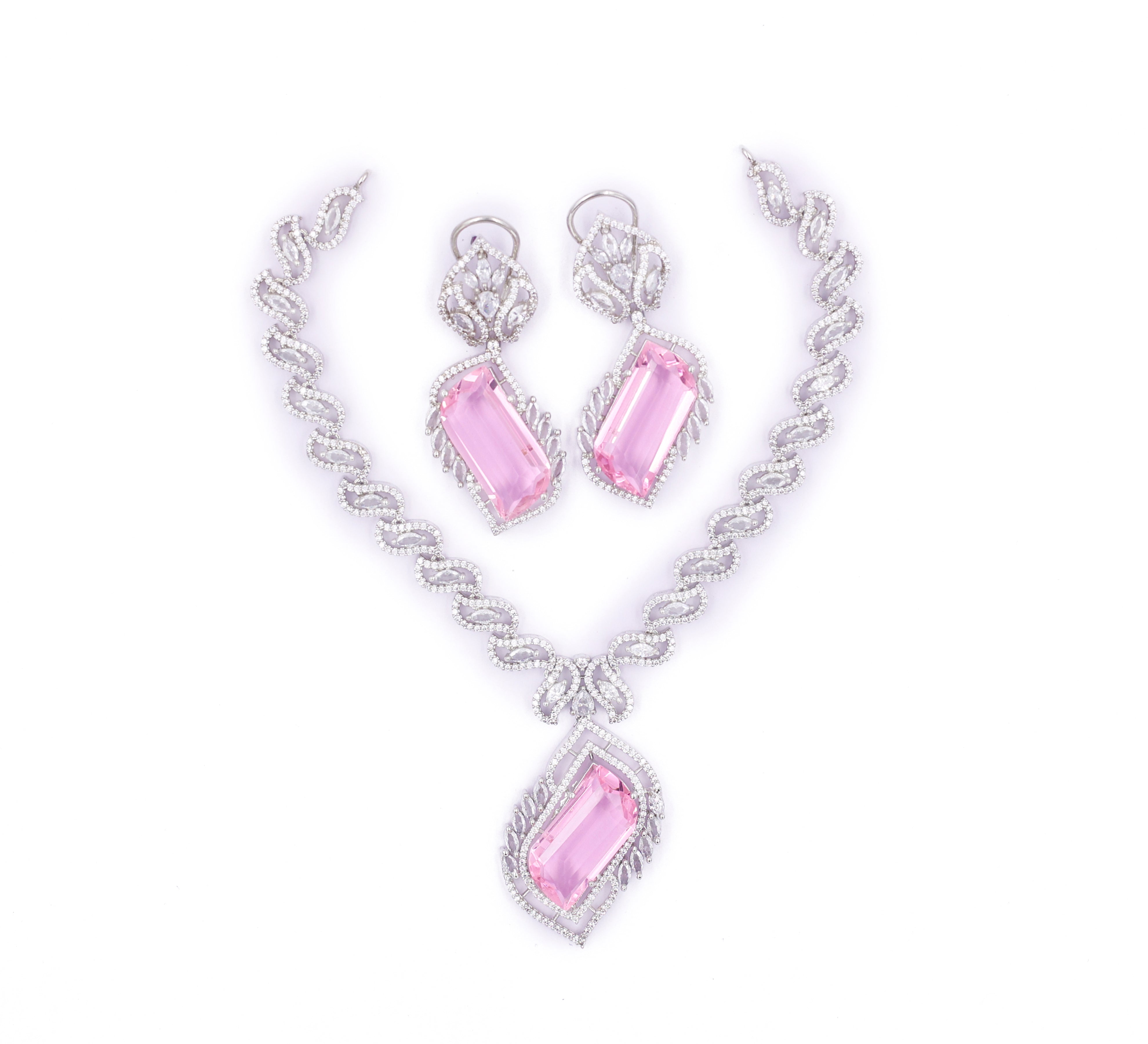 White Rhodium-Plated Necklace Set - Adisha Jewels