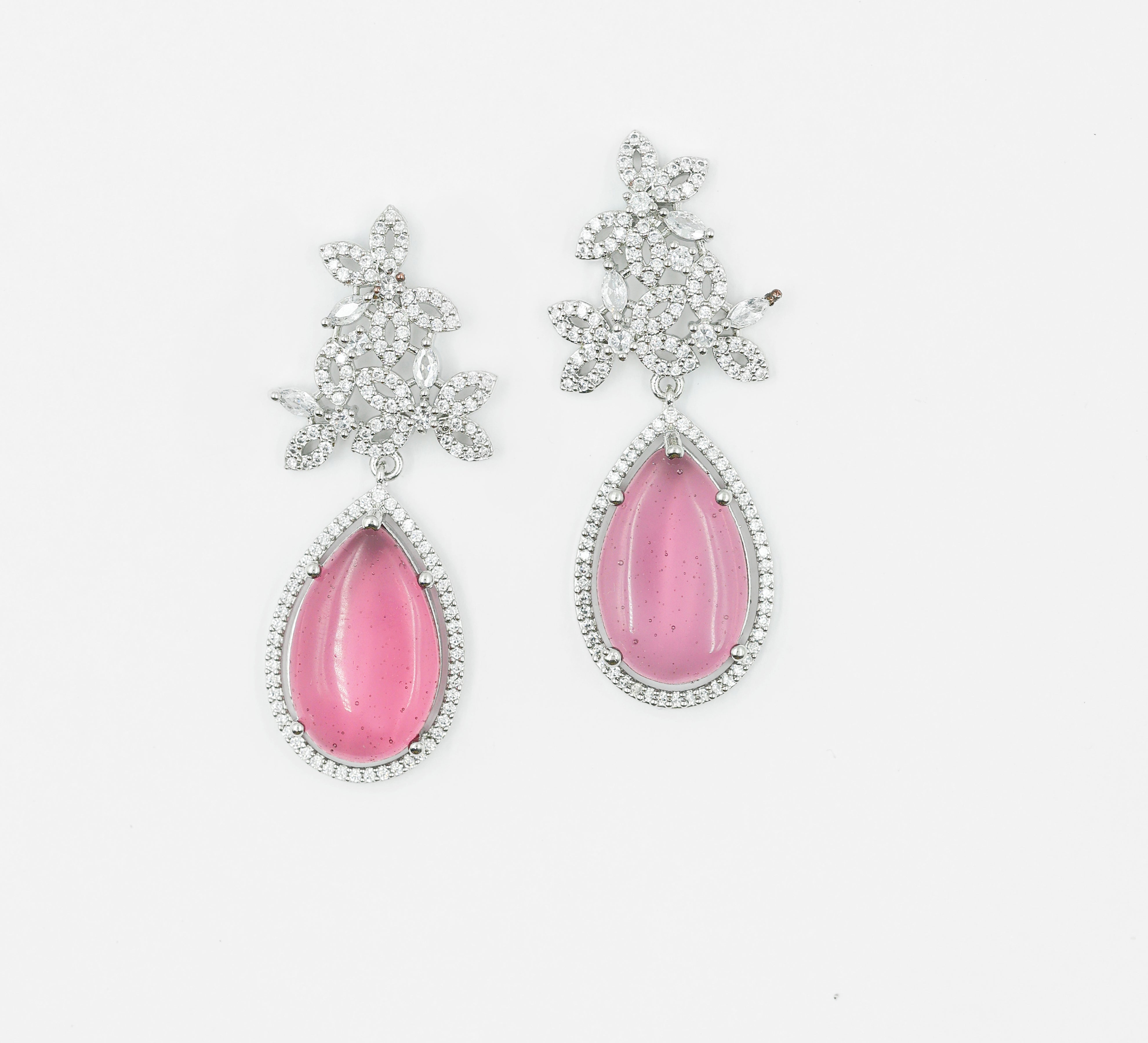 Hydro Stones Earrings with White Rhodium Plating - Adisha Jewels