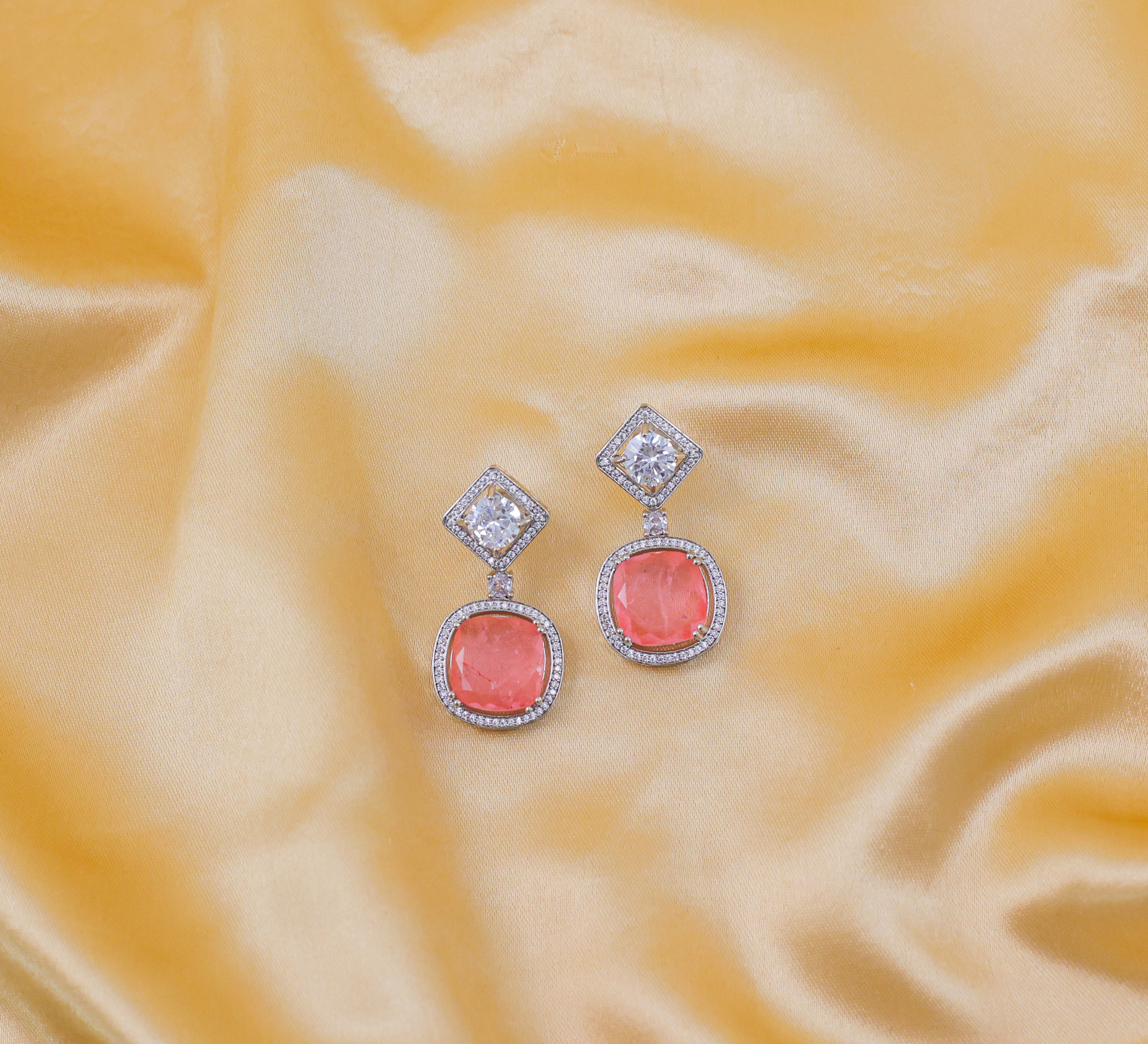 Earrings with Vibrant Doublet Stones and CZ Accents in White Rhodium - Adisha Jewels