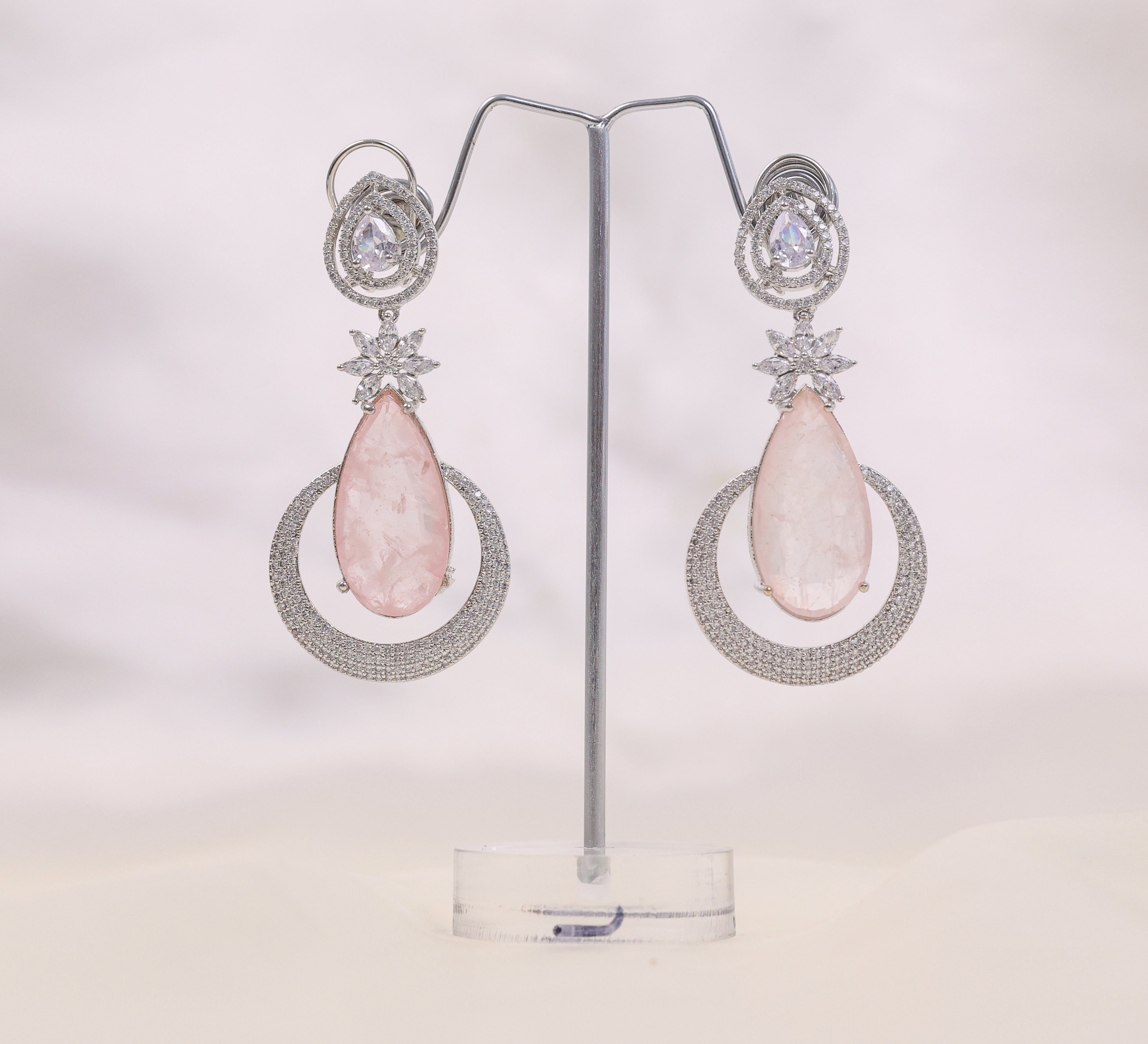 Earrings with Doublet Stones and CZ Accents in White Rhodium - Adisha Jewels