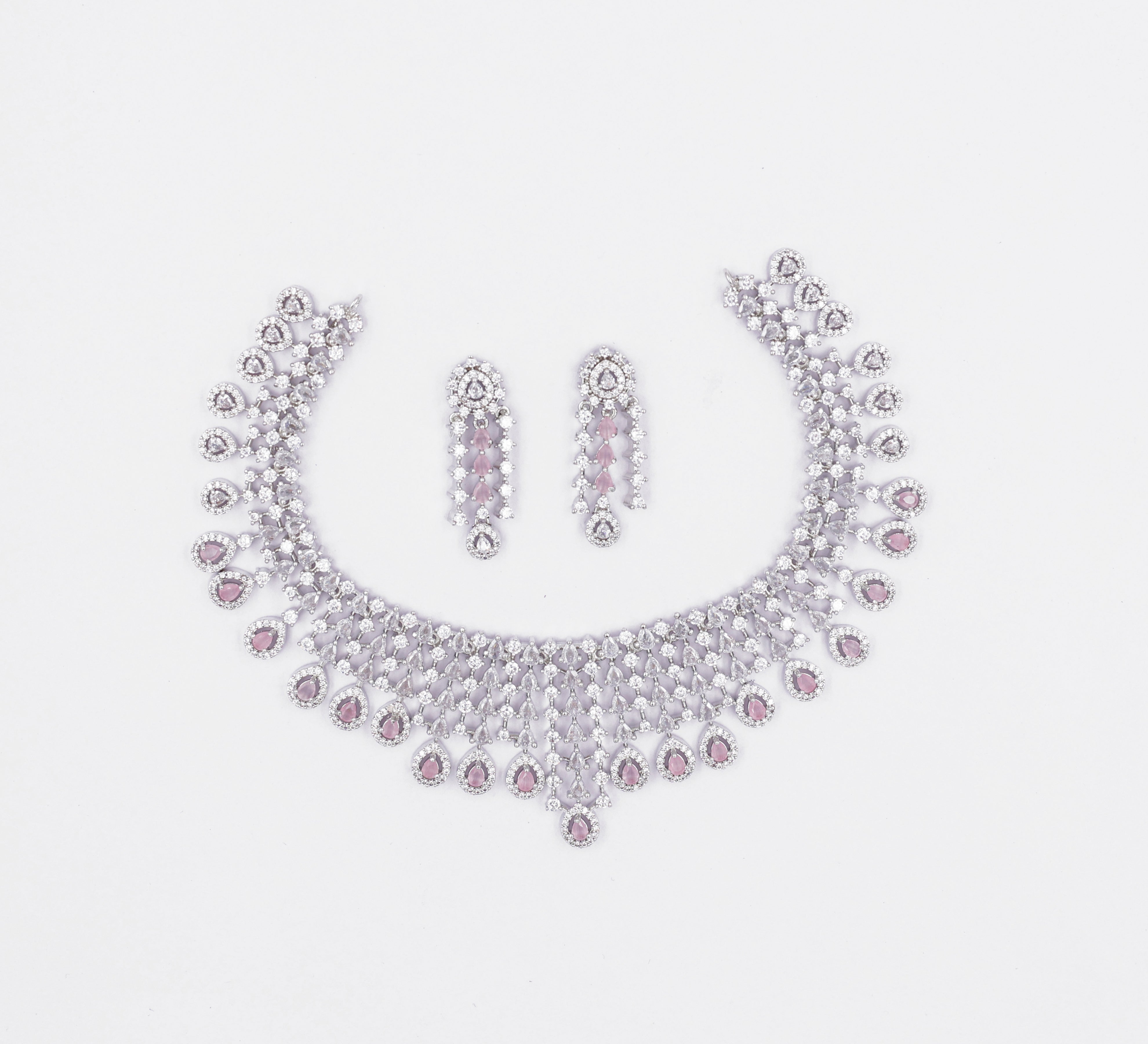 White Rhodium-Plated Necklace Set - Adisha Jewels