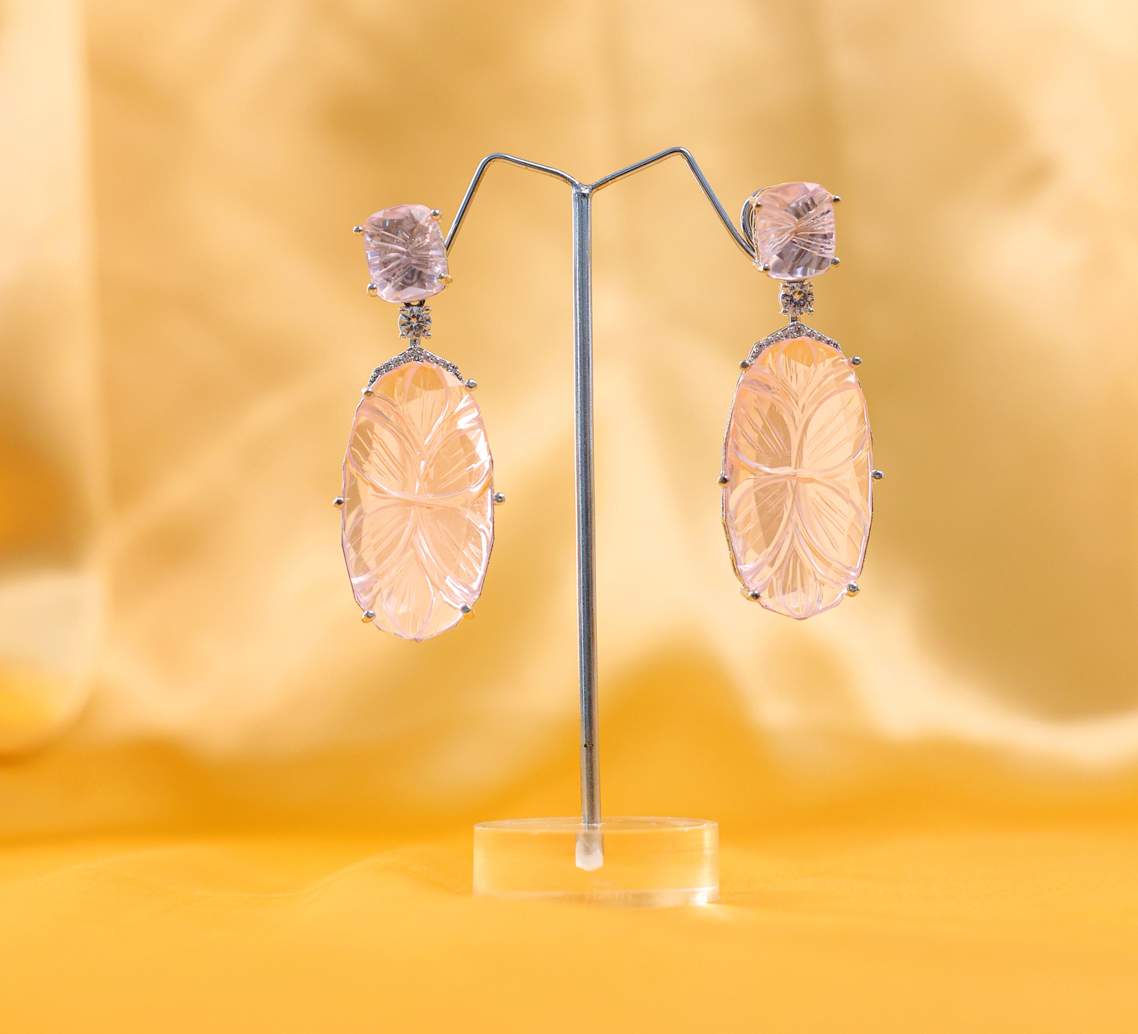 White-Plated Laser-Cut Hydrostone Earrings - Adisha Jewels