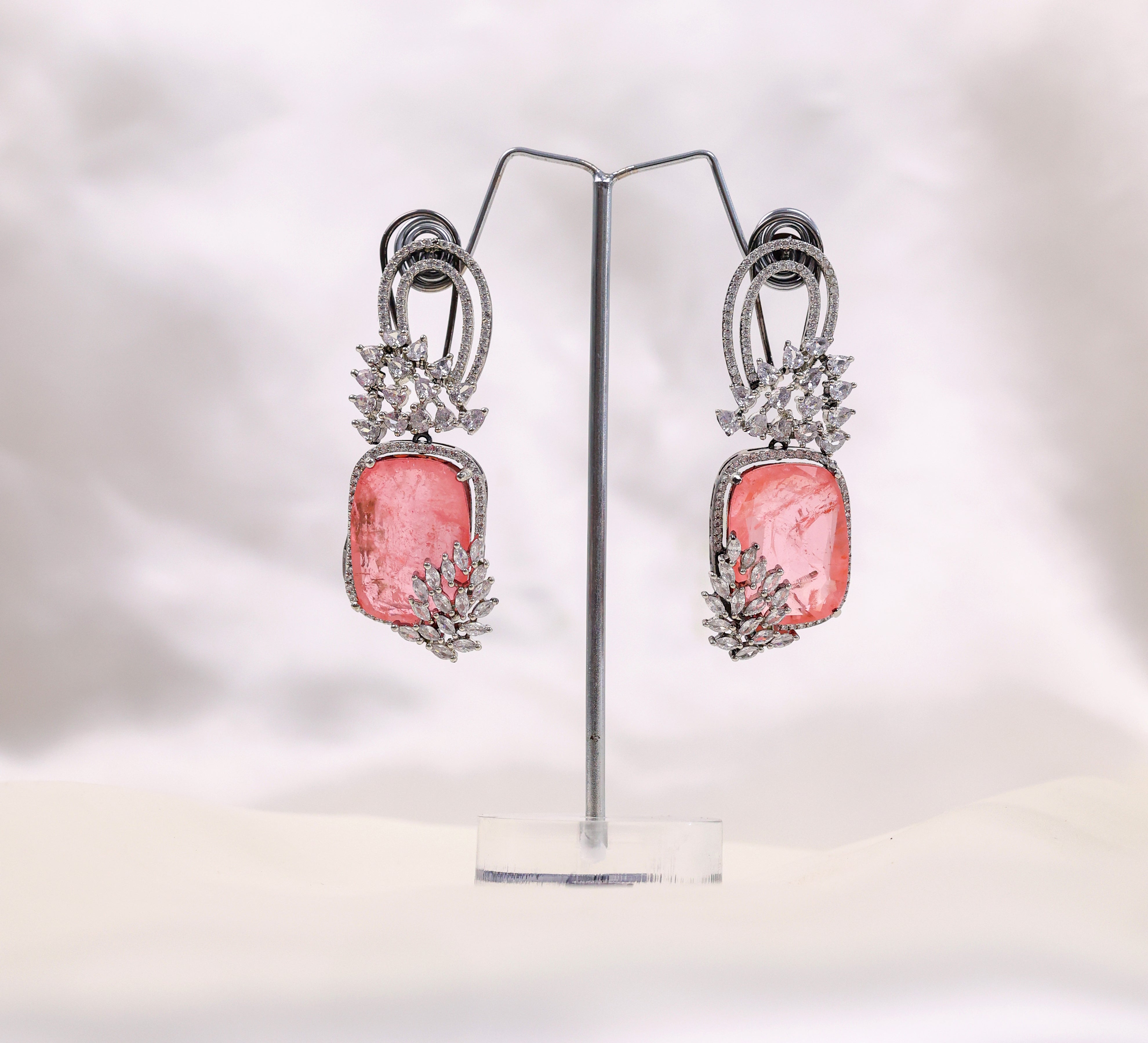 Earrings with Doublet Stones and Hydro Stones in White Rhodium - Adisha Jewels