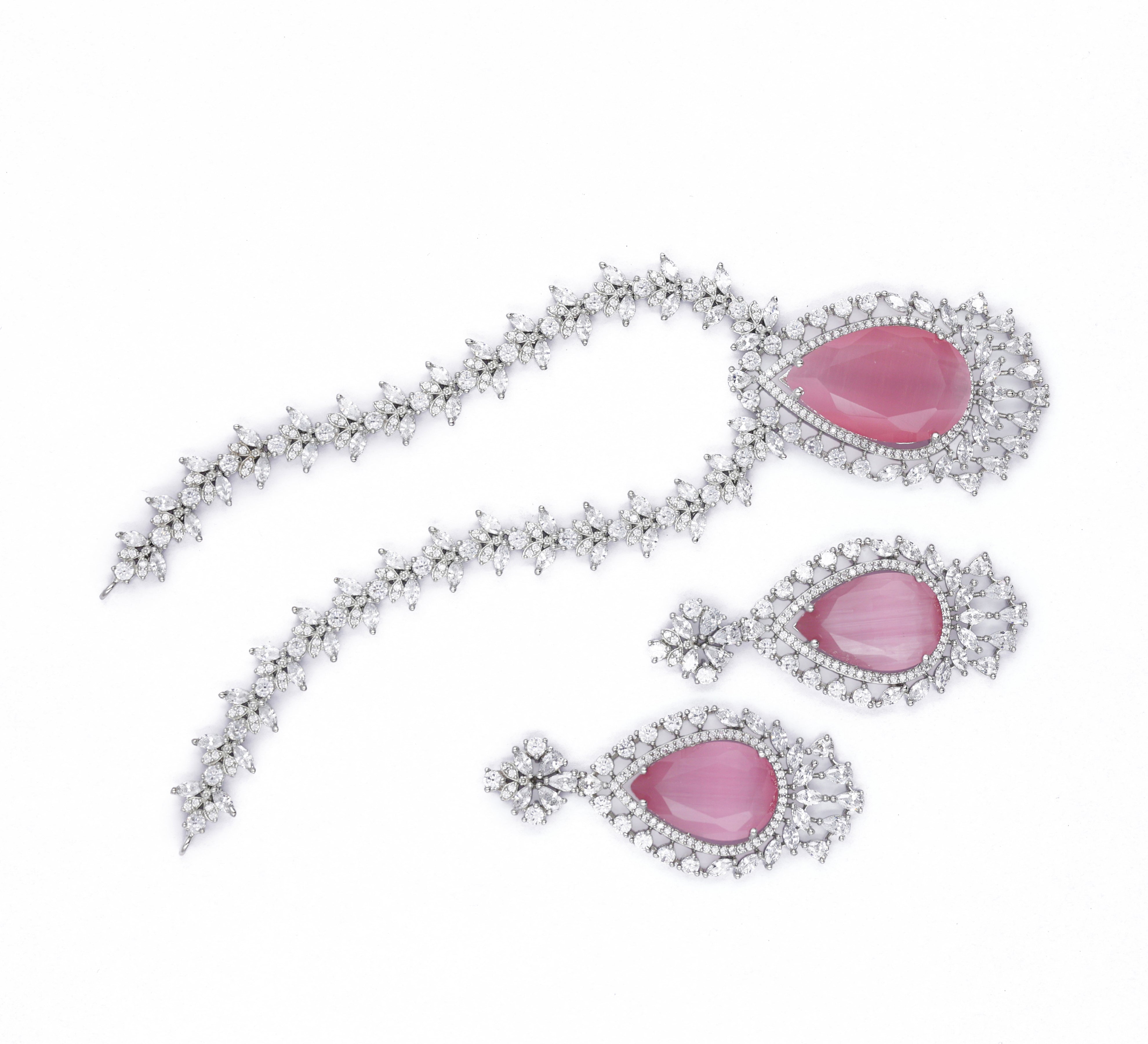 White Rhodium-Plated Necklace Set - Adisha Jewels