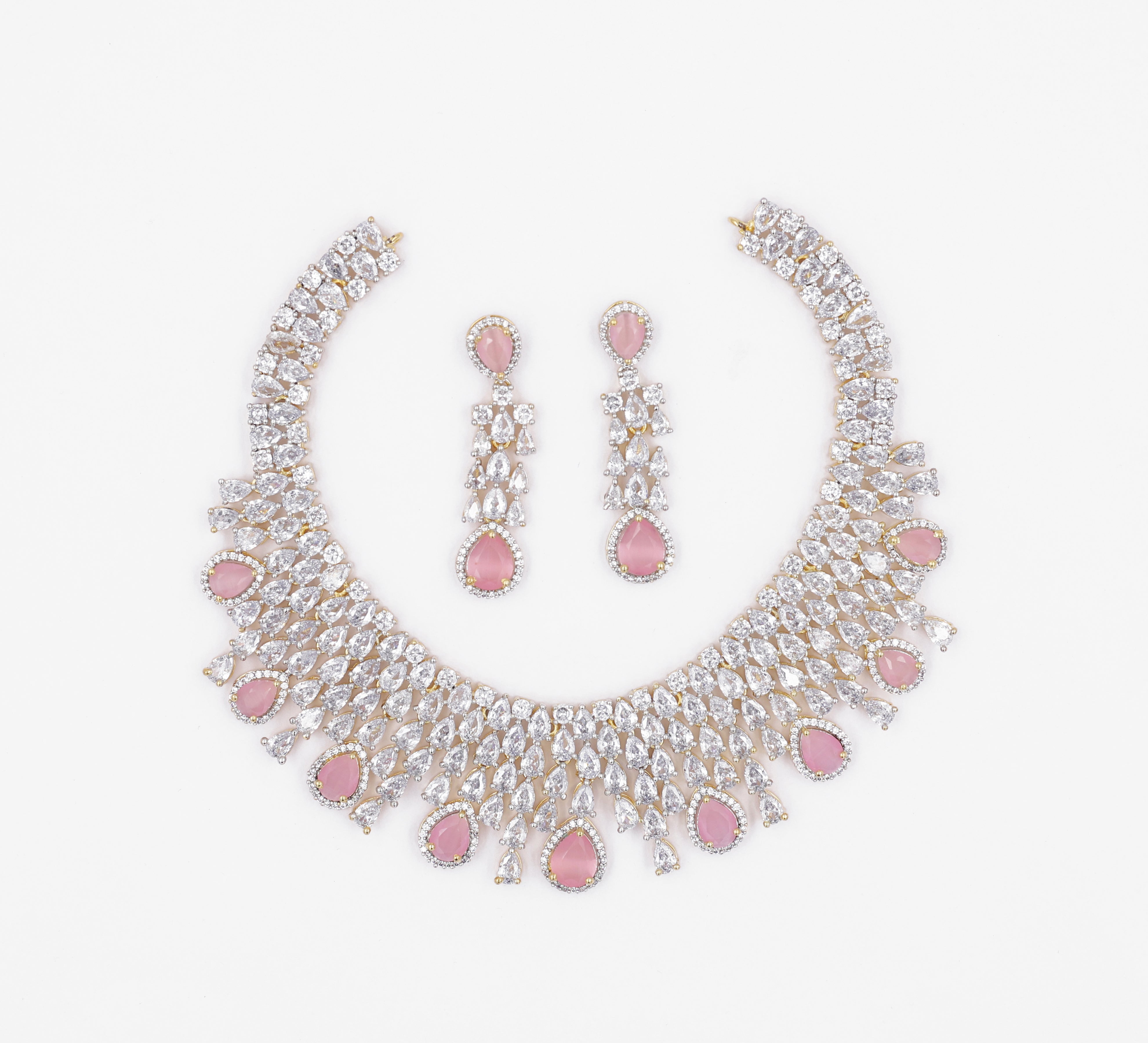 White Rhodium-Plated Necklace Set - Adisha Jewels