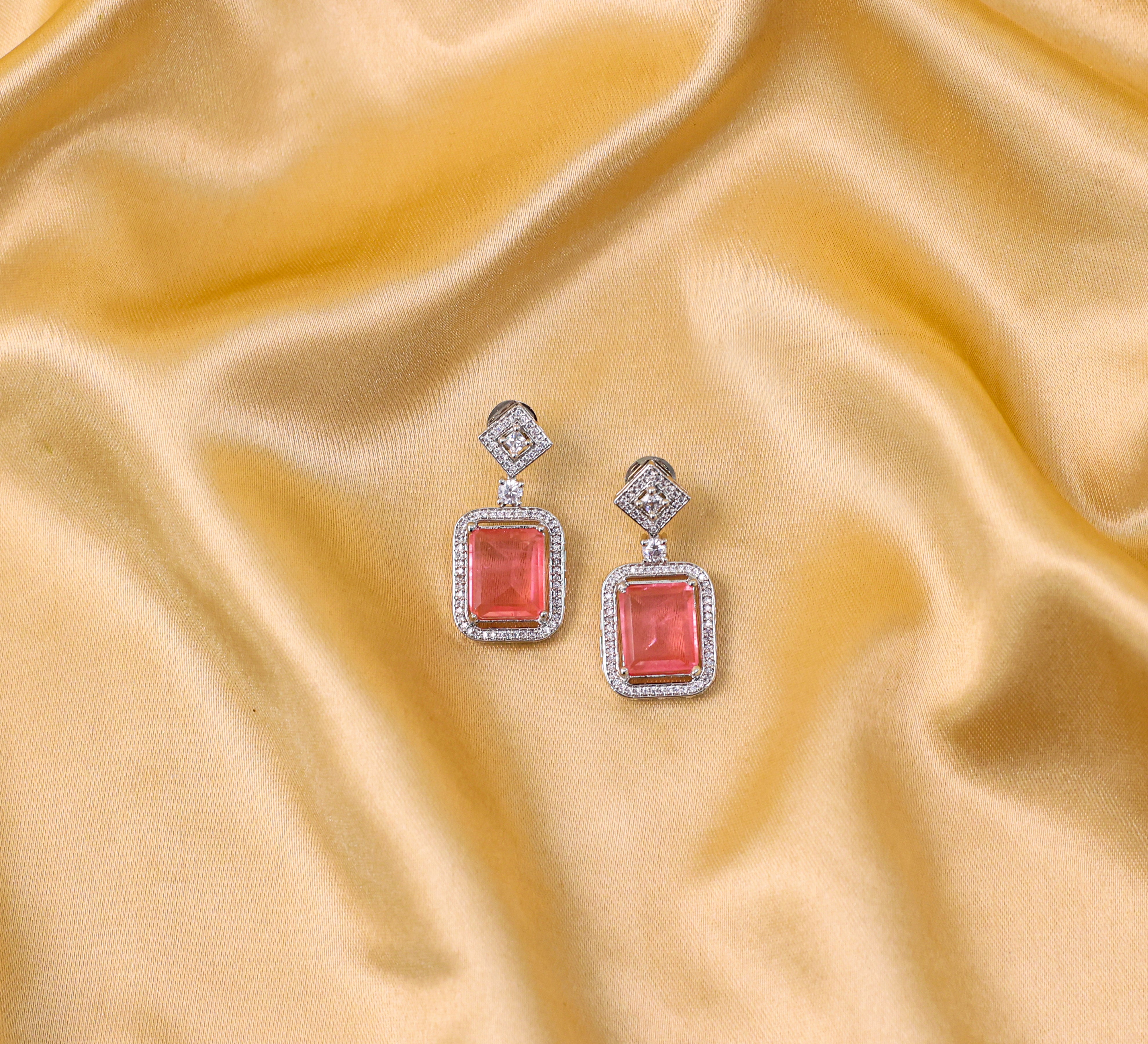 Earrings with Doublet Stones and Hydro Stones in White Rhodium - Adisha Jewels