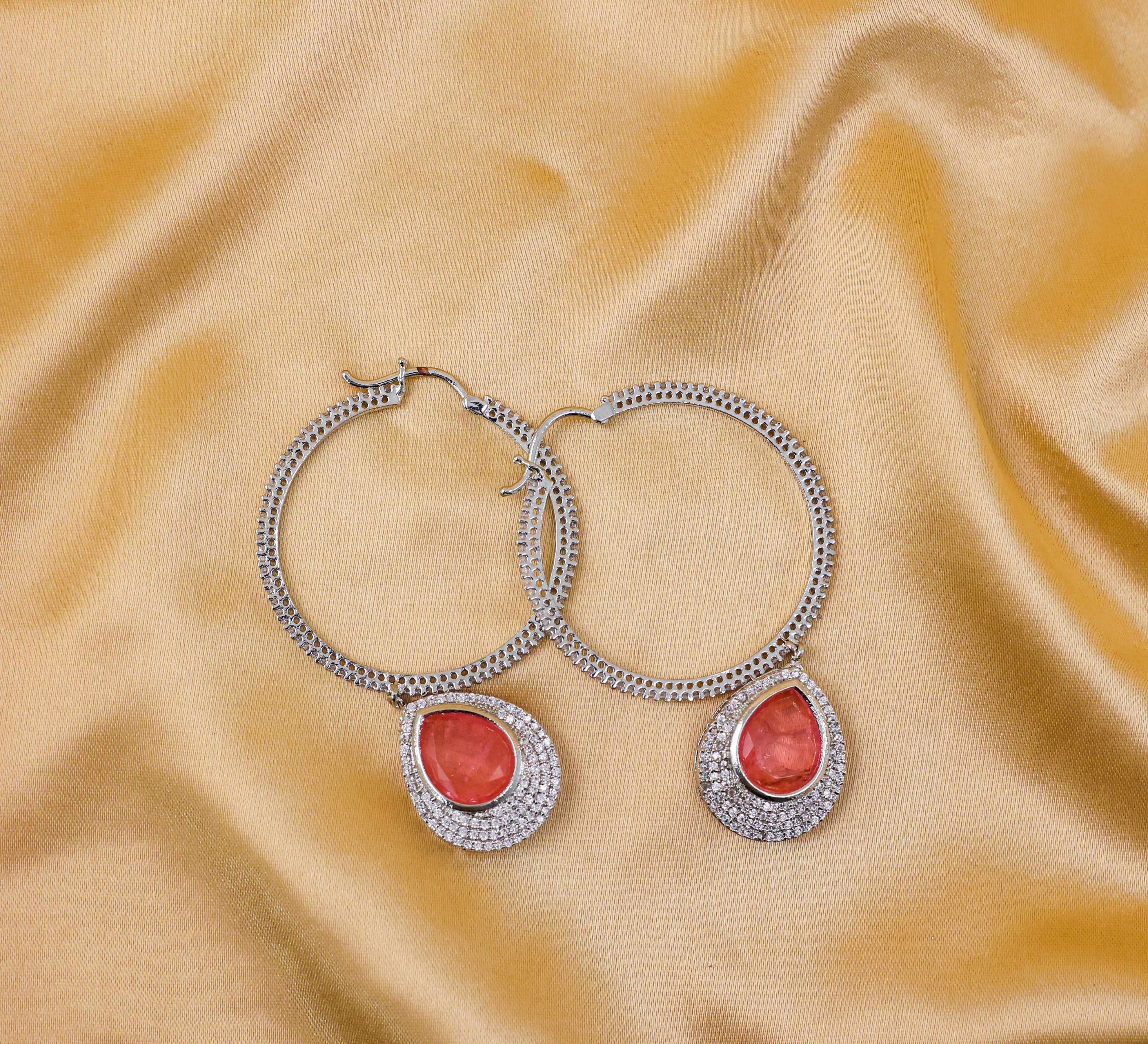 Bali-Style Earrings with Doublet Stones and CZ Accents in White Rhodium - Adisha Jewels