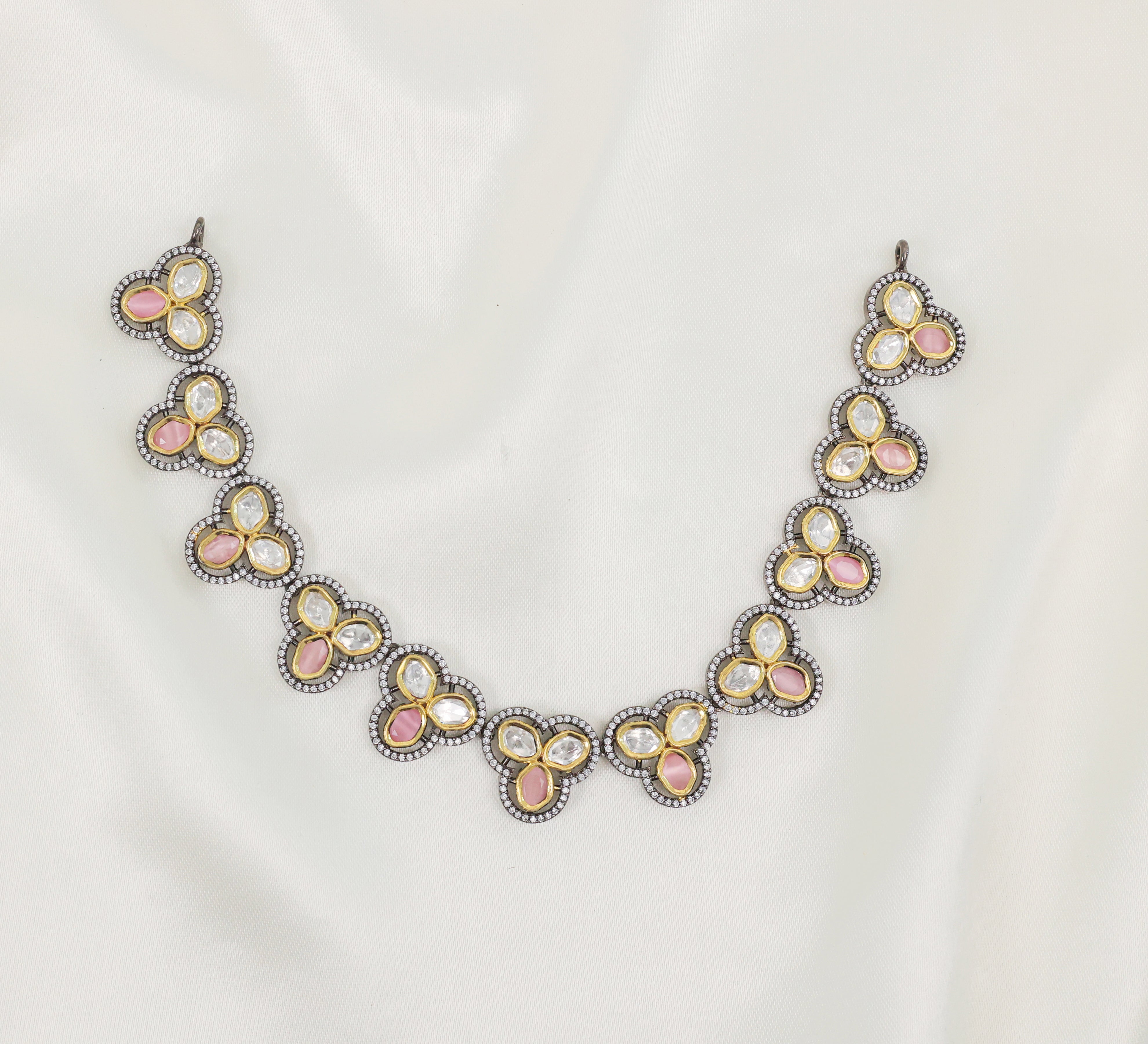 Victorian-Inspired Necklace Set with Hydro Stones & Kundan Polki - Adisha Jewels