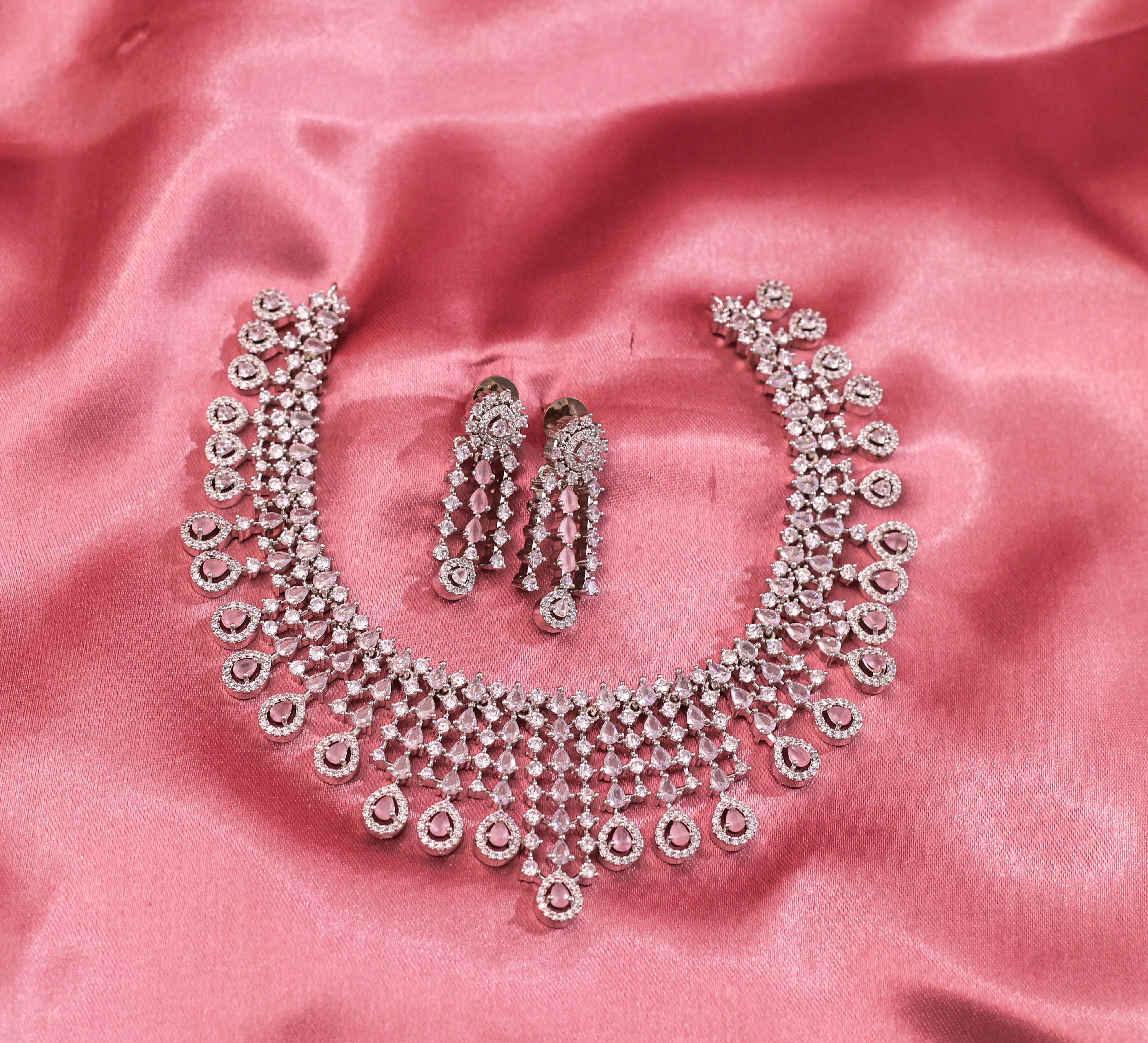 White Rhodium-Plated Necklace Set - Adisha Jewels