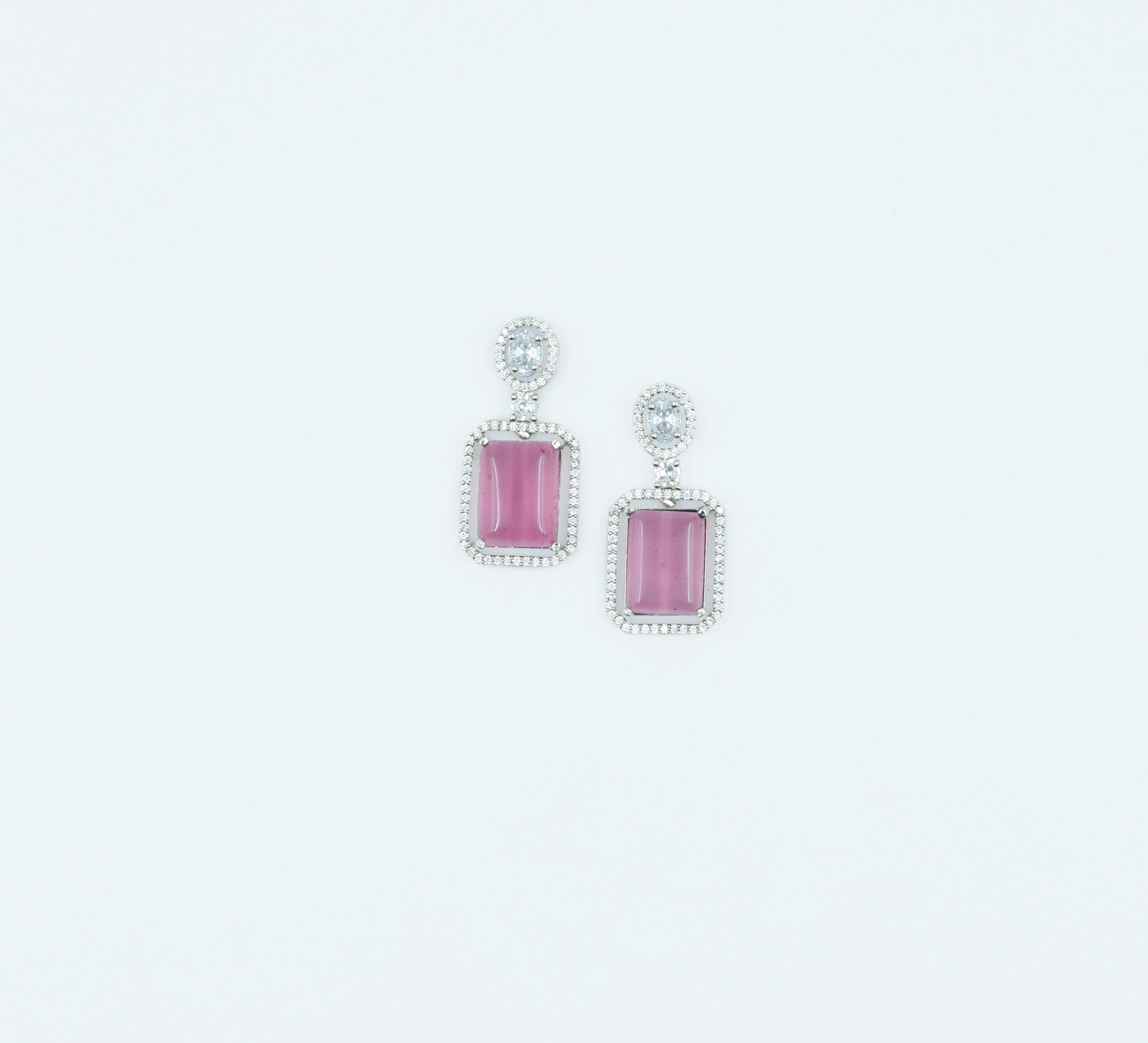 Earrings with Doublet Potta Stones and CZ Accents in White Rhodium - Adisha Jewels