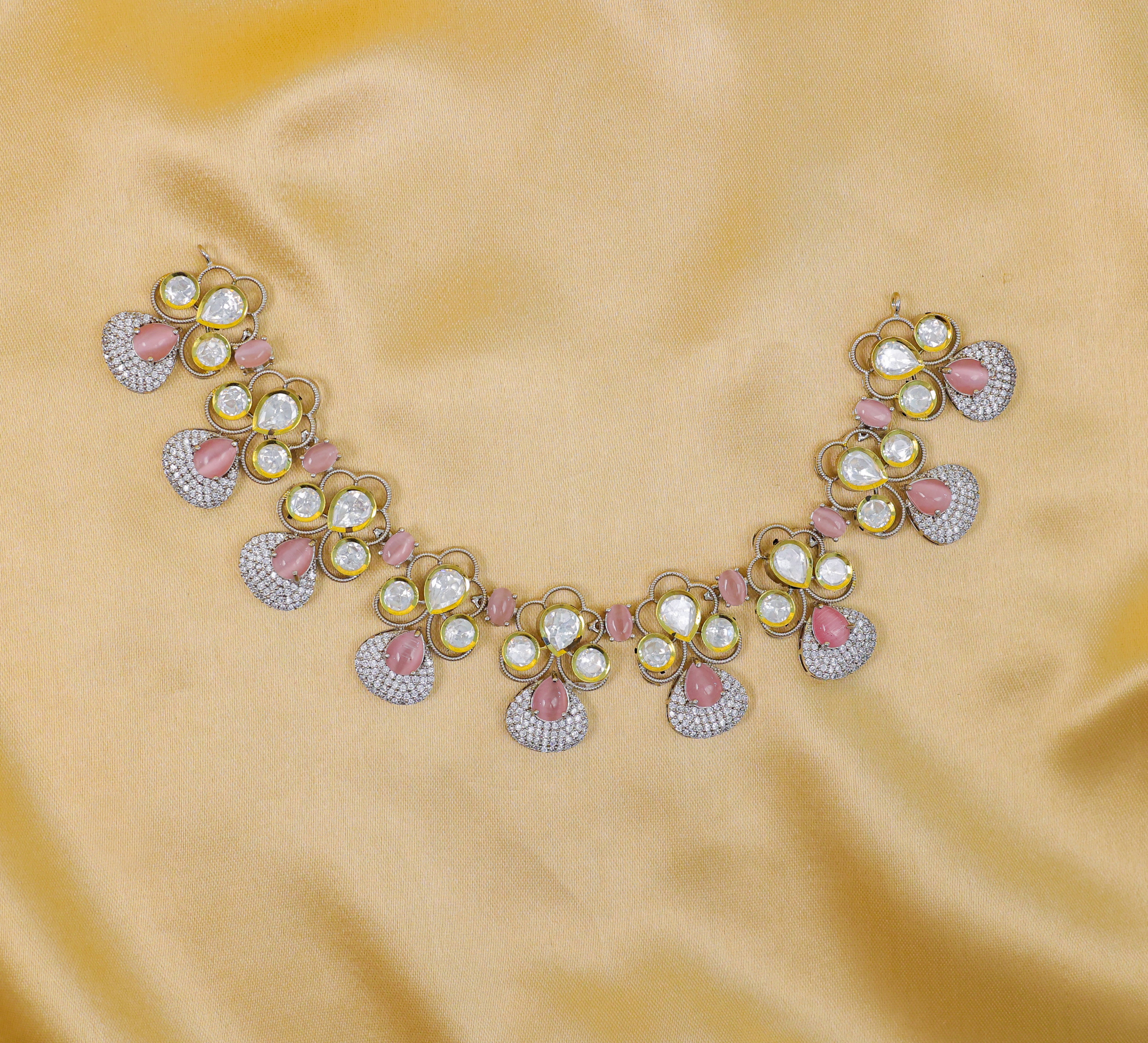 Victorian-Inspired Necklace Set with Hydro Stones & Kundan Polki - Adisha Jewels