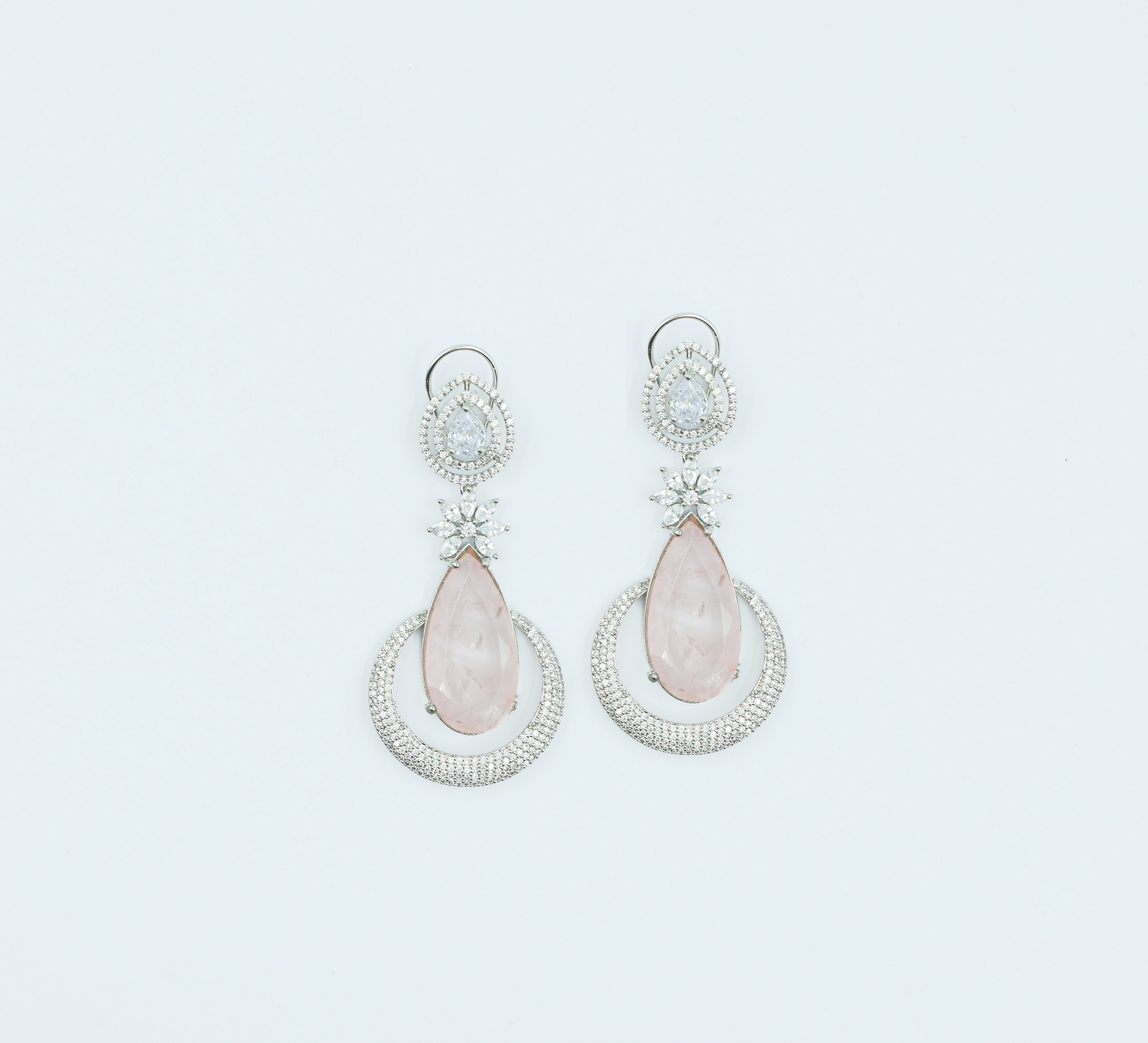 Earrings with Doublet Stones and CZ Accents in White Rhodium - Adisha Jewels