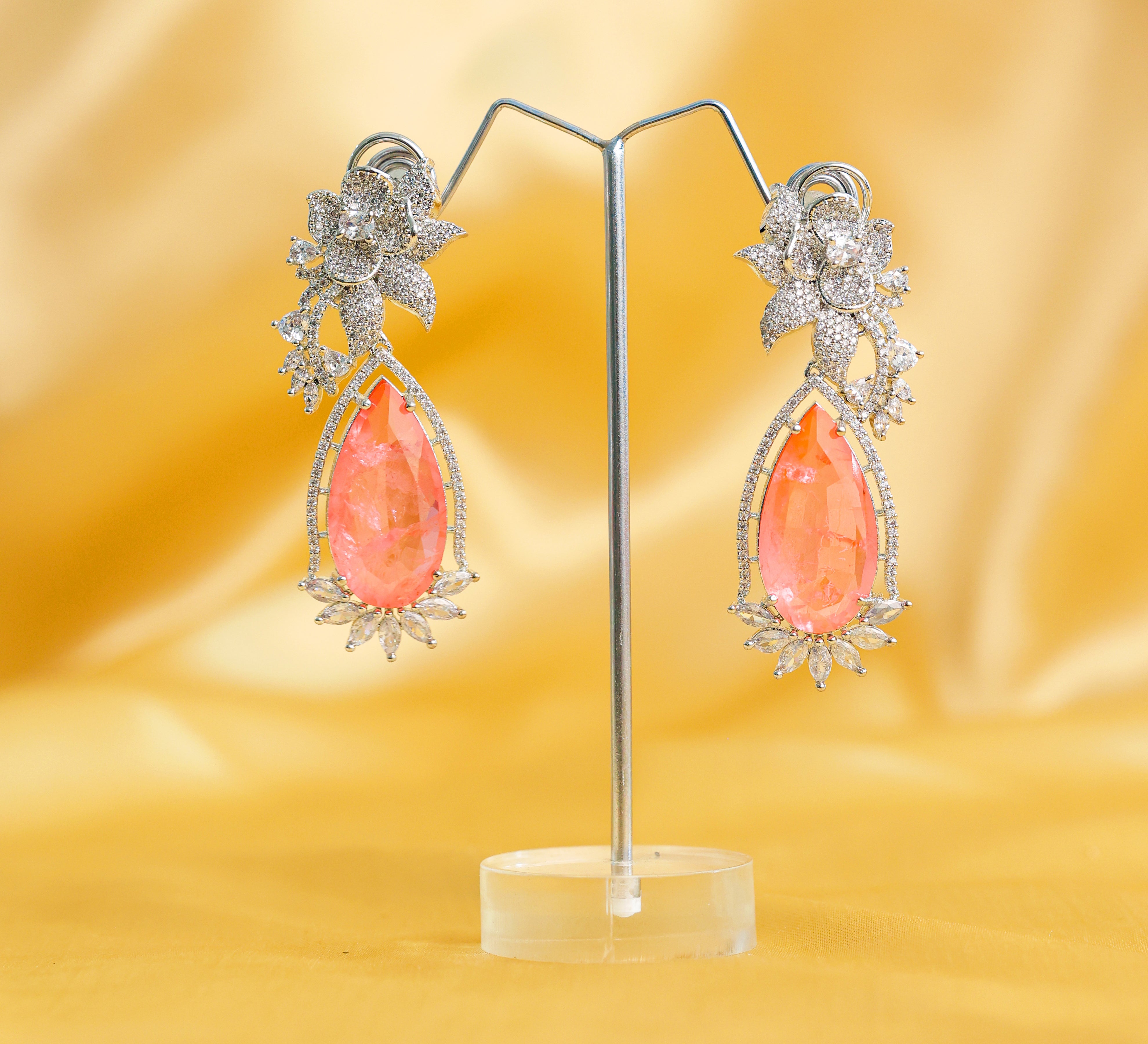 White-Plated Earrings with Doublet Stones - Adisha Jewels