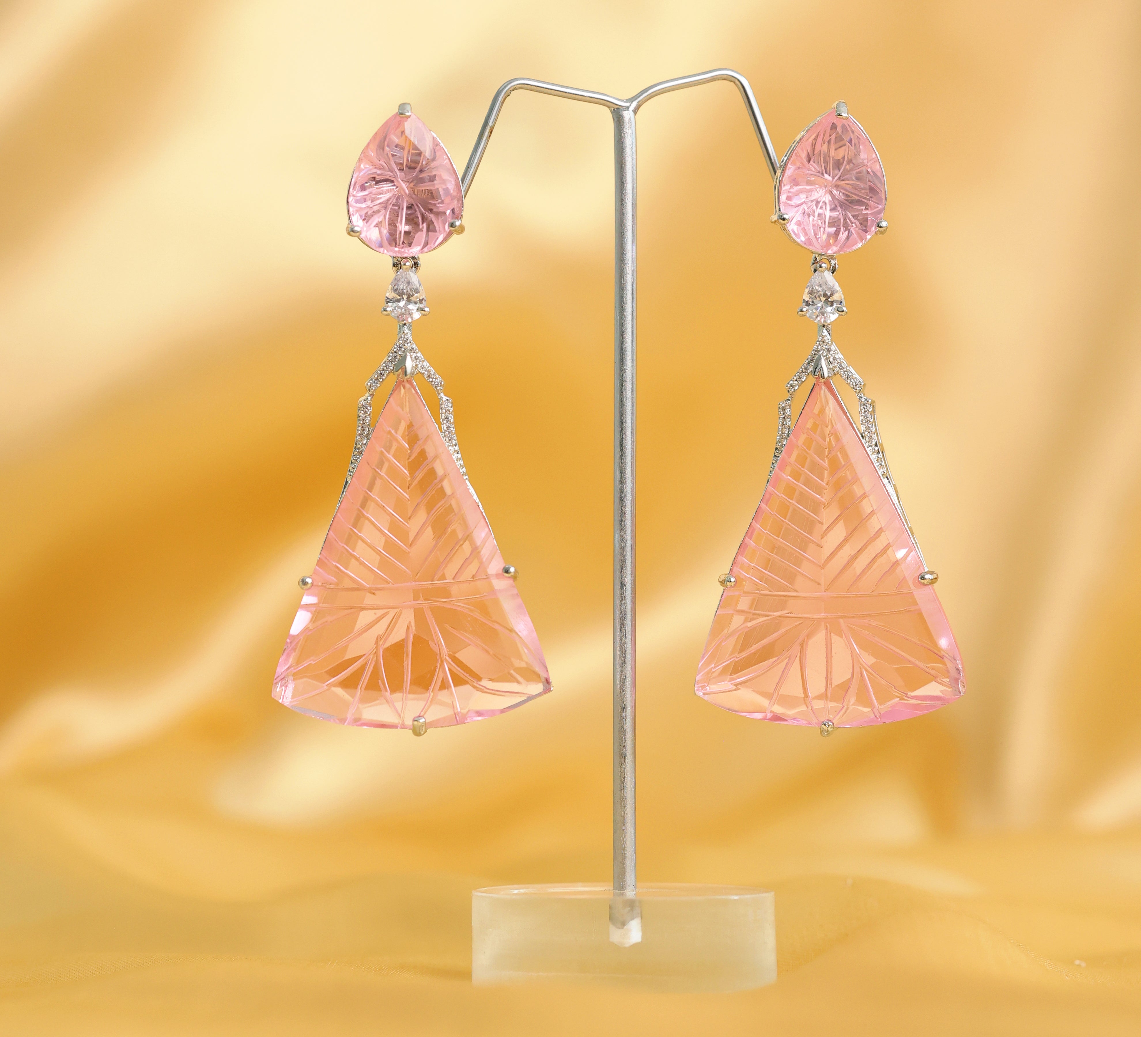 White-Plated Laser-Cut Earrings with Hydro Stones - Adisha Jewels