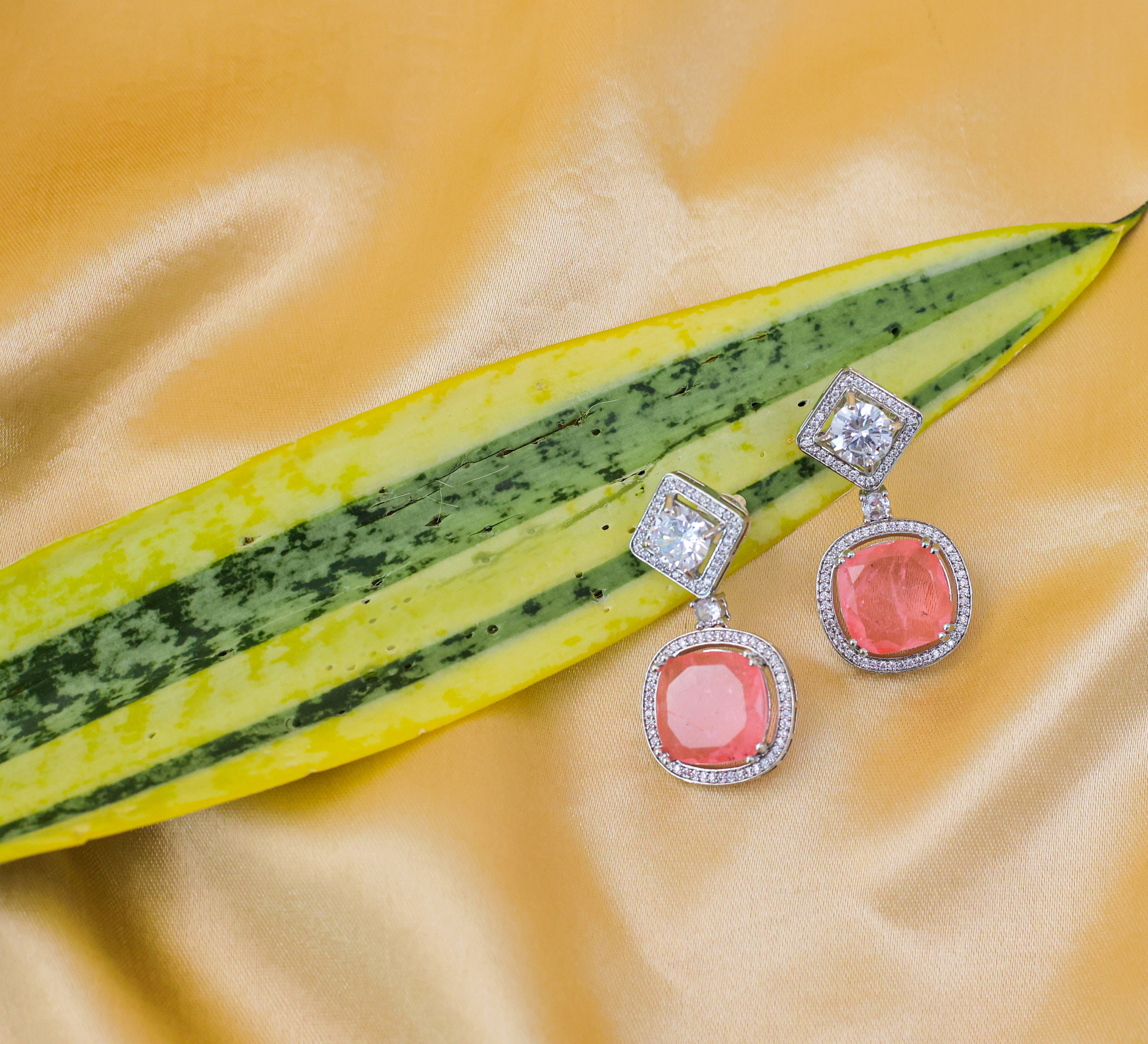 Earrings with Vibrant Doublet Stones and CZ Accents in White Rhodium - Adisha Jewels